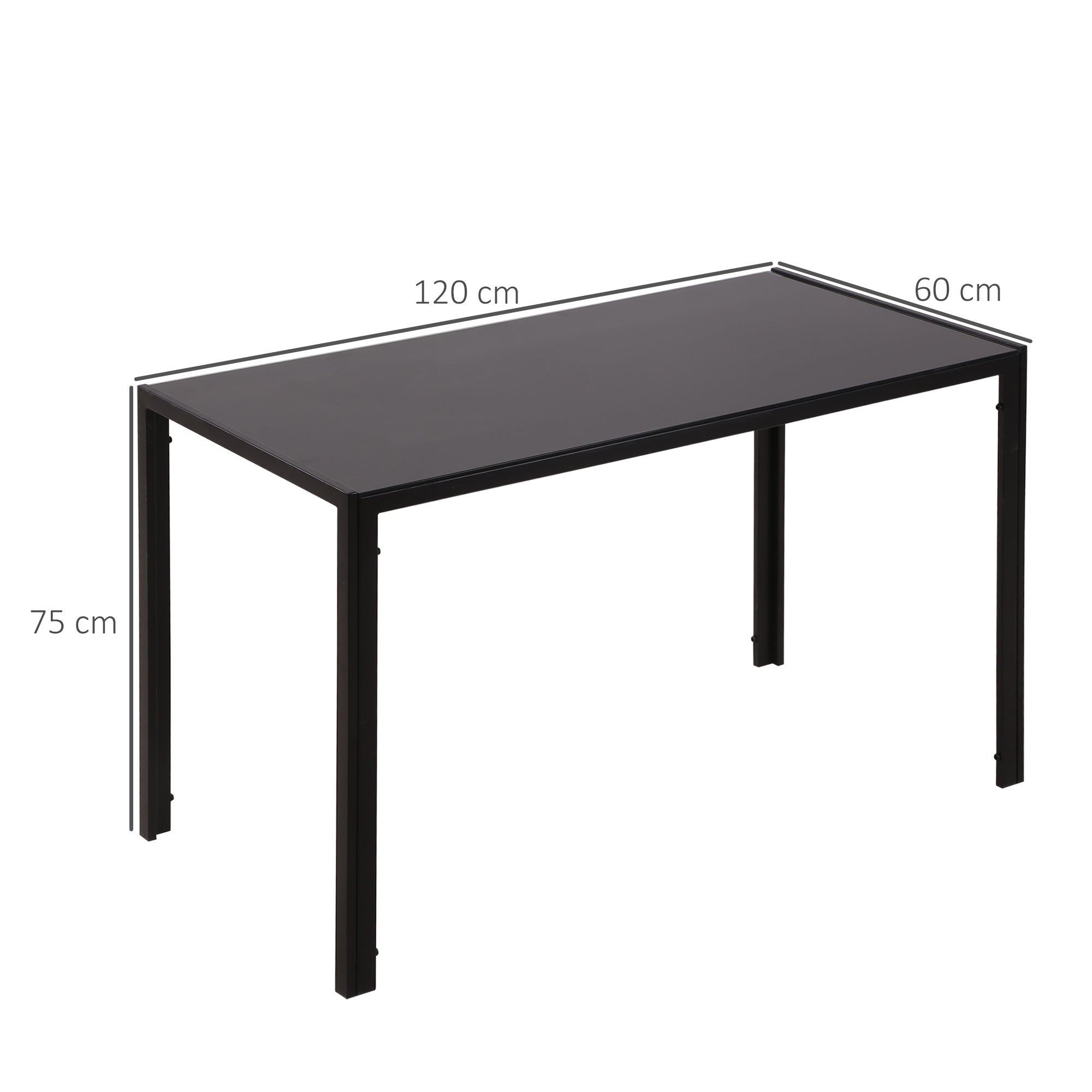 Mesa de Jantar Retangular de Vidro Temperado – 120x60x75 cm – Preto