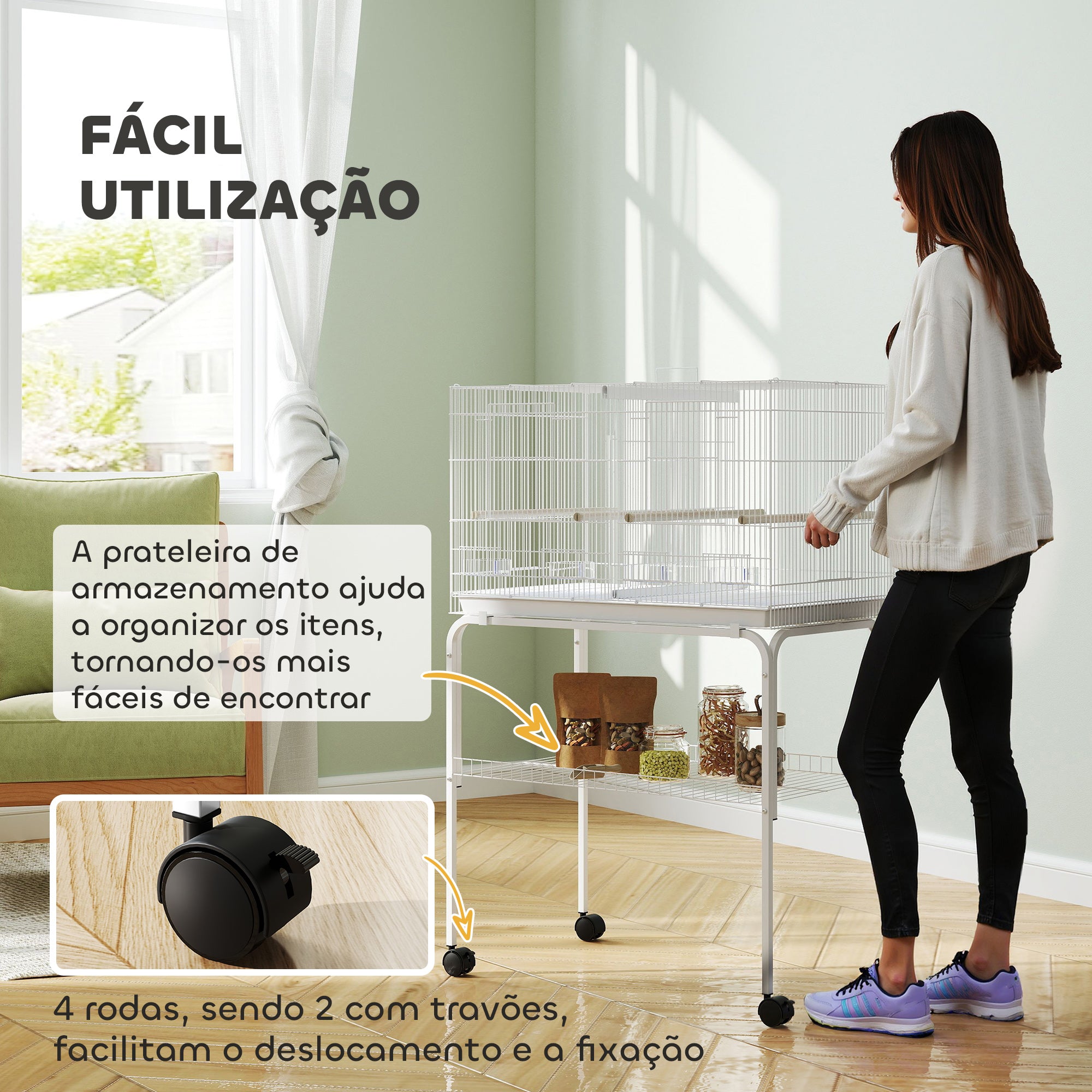 Gaiola para Pássaros Divisória 76x46x116 cm Branco