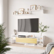 Móvel de TV Moderno – 153,6x25x42cm – Branco e Madeira
