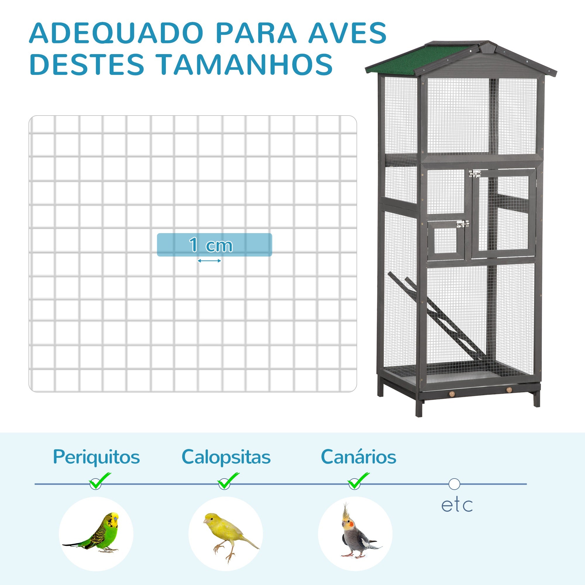 Gaiola para Pássaros Grande 68x63x165 cm Cinzenta de Madeira de Abeto