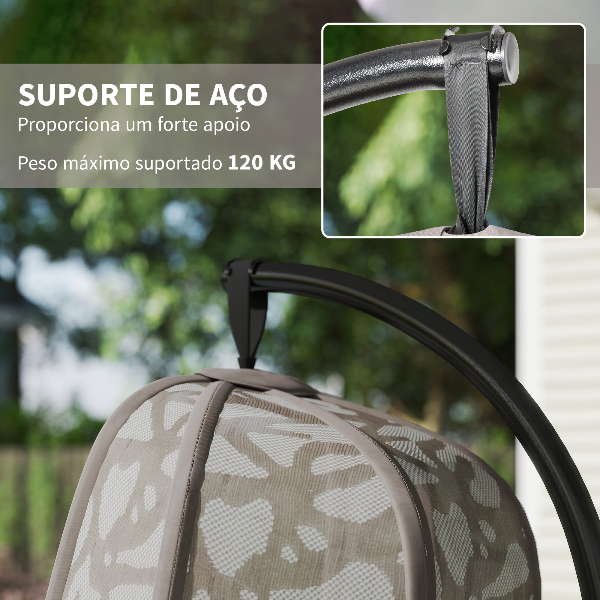 Cadeirão Suspenso com Suporte de Aço – 126x96x172cm – Cor Areia – Aço