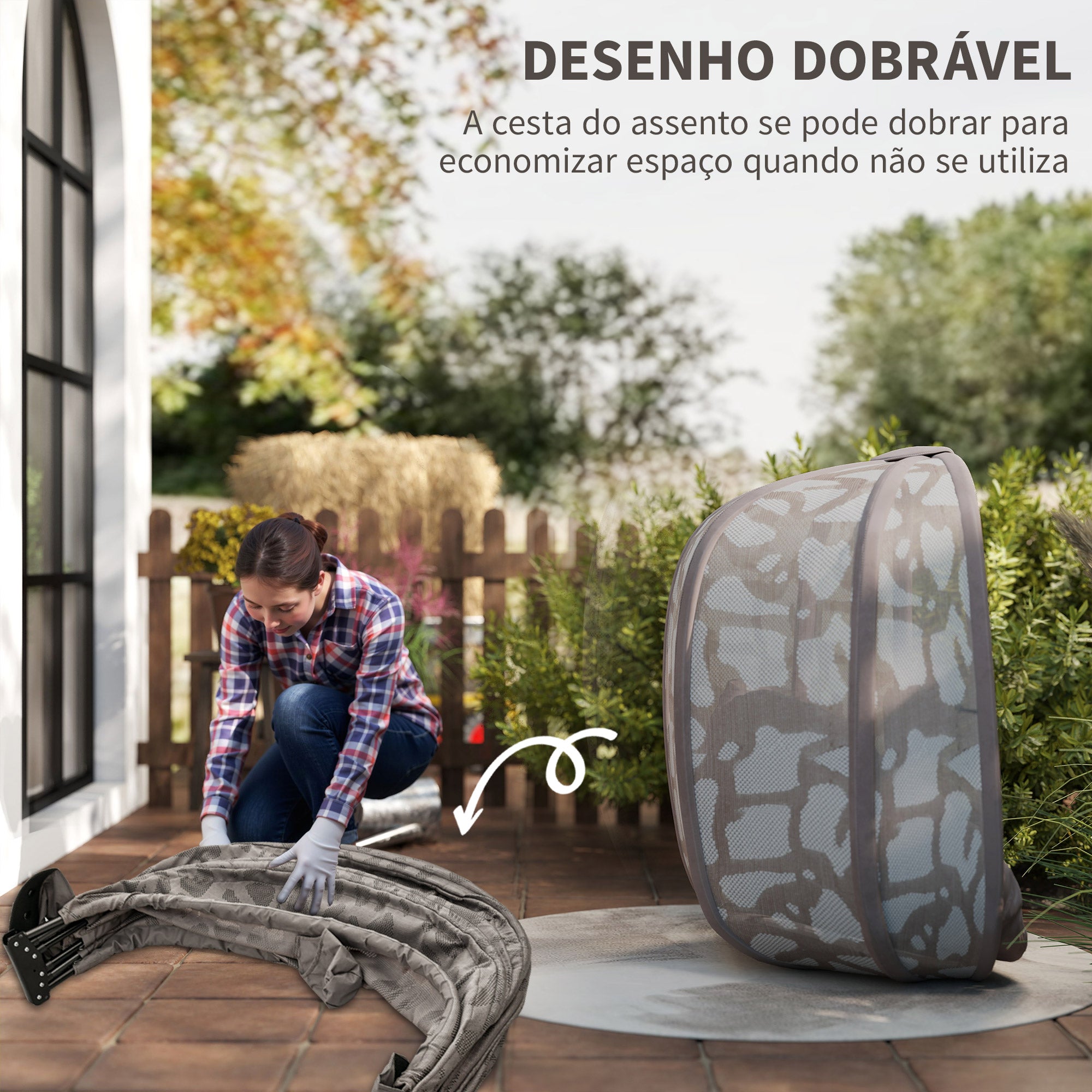 Cadeirão Suspenso com Suporte de Aço – 126x96x172cm – Cor Areia – Aço
