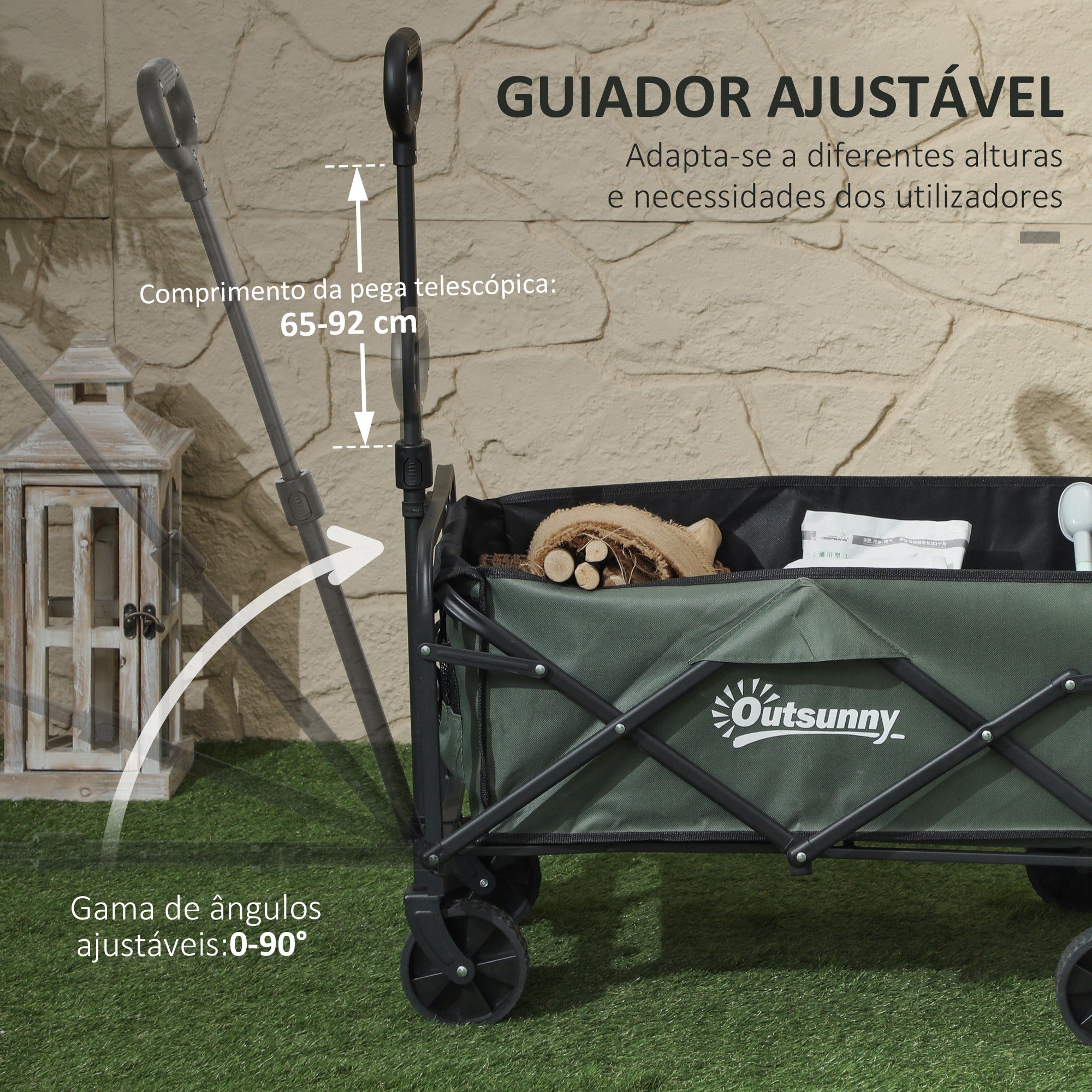 Carrinho de Transporte 114x46x65-92 cm Verde Escuro