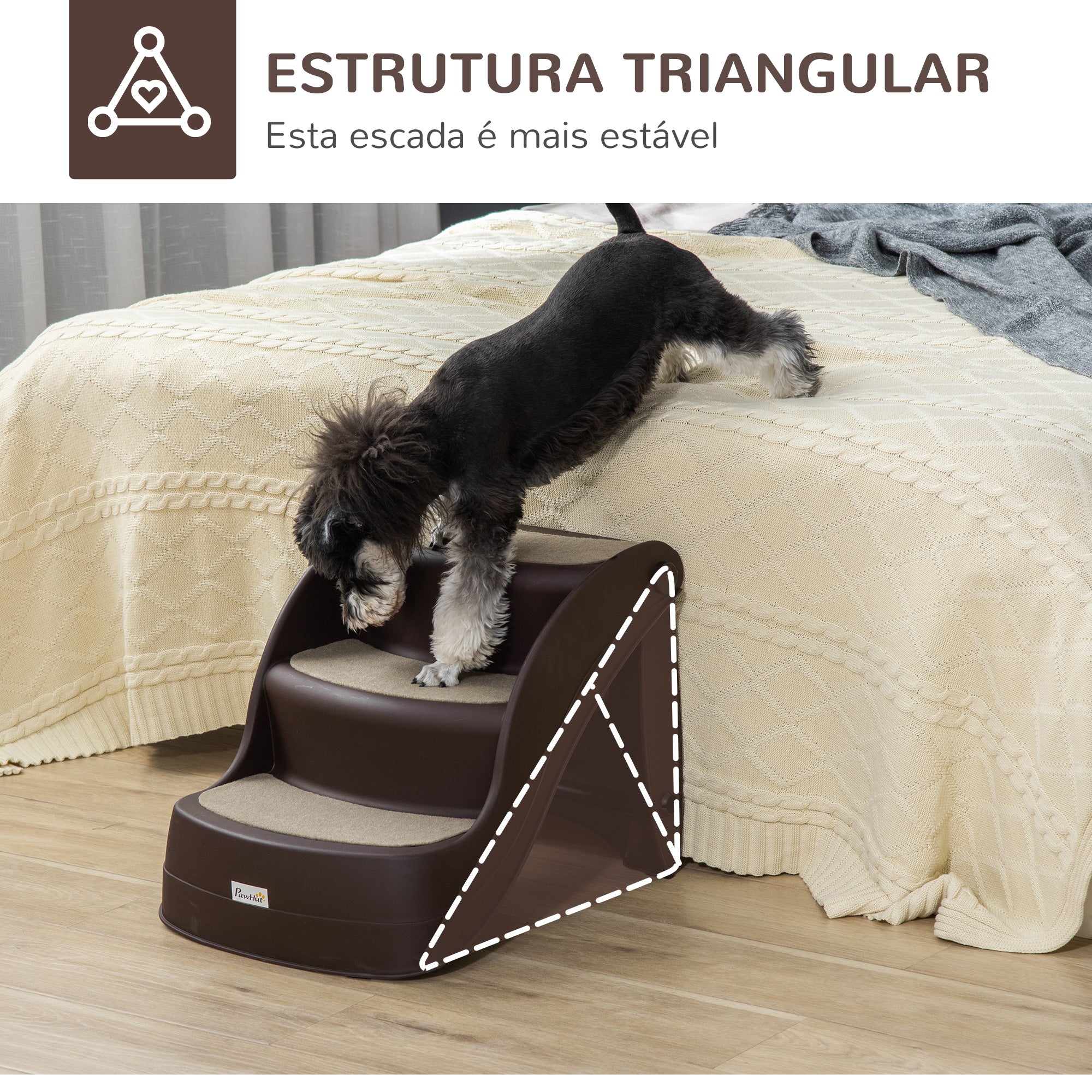 Escada para Cães de 3 Degraus – 49x38x38 cm – Marrom – Polipropileno