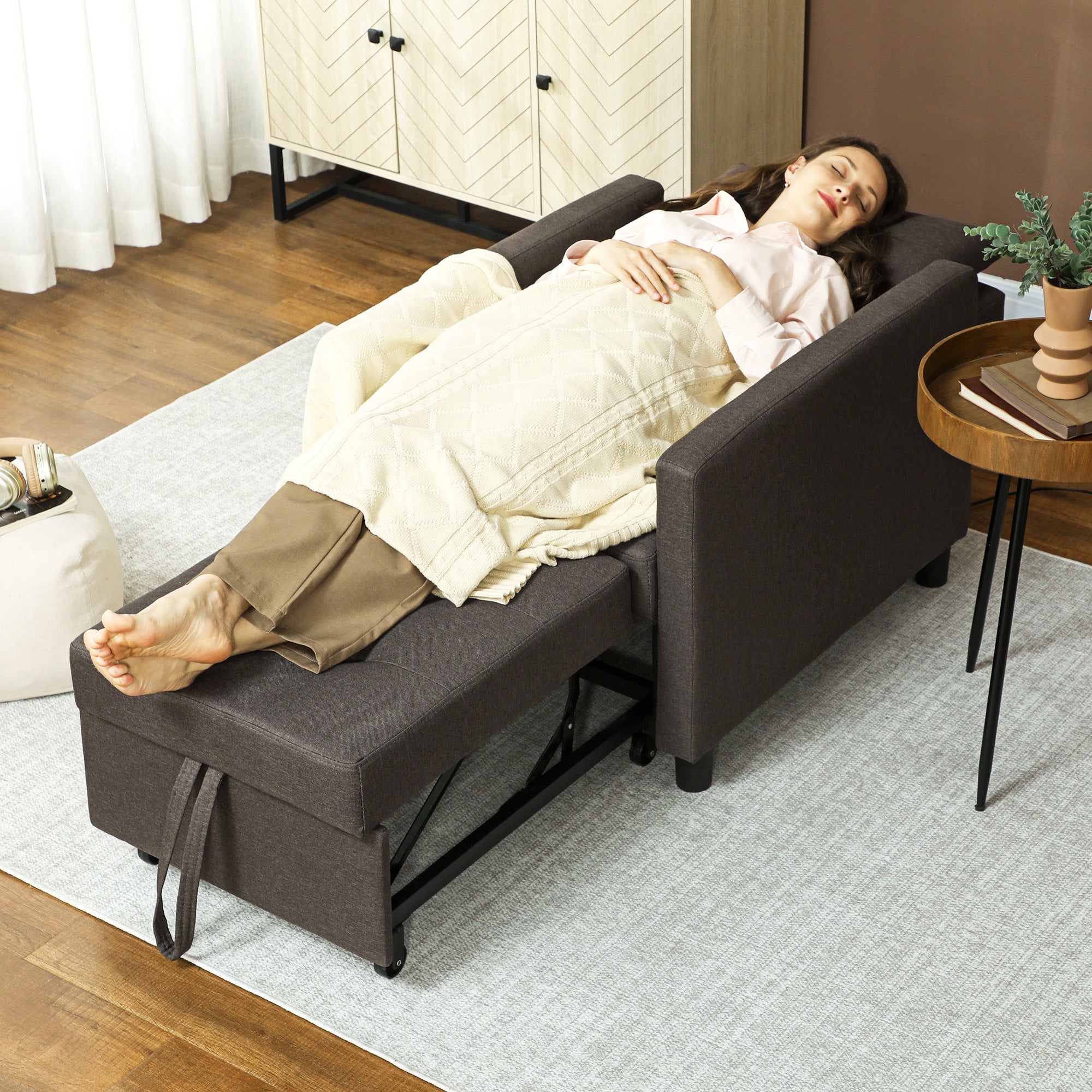 Sofá Cama Individual Cinzento 69x82,5x84 cm com Encosto Reclinável e Almofada Extra