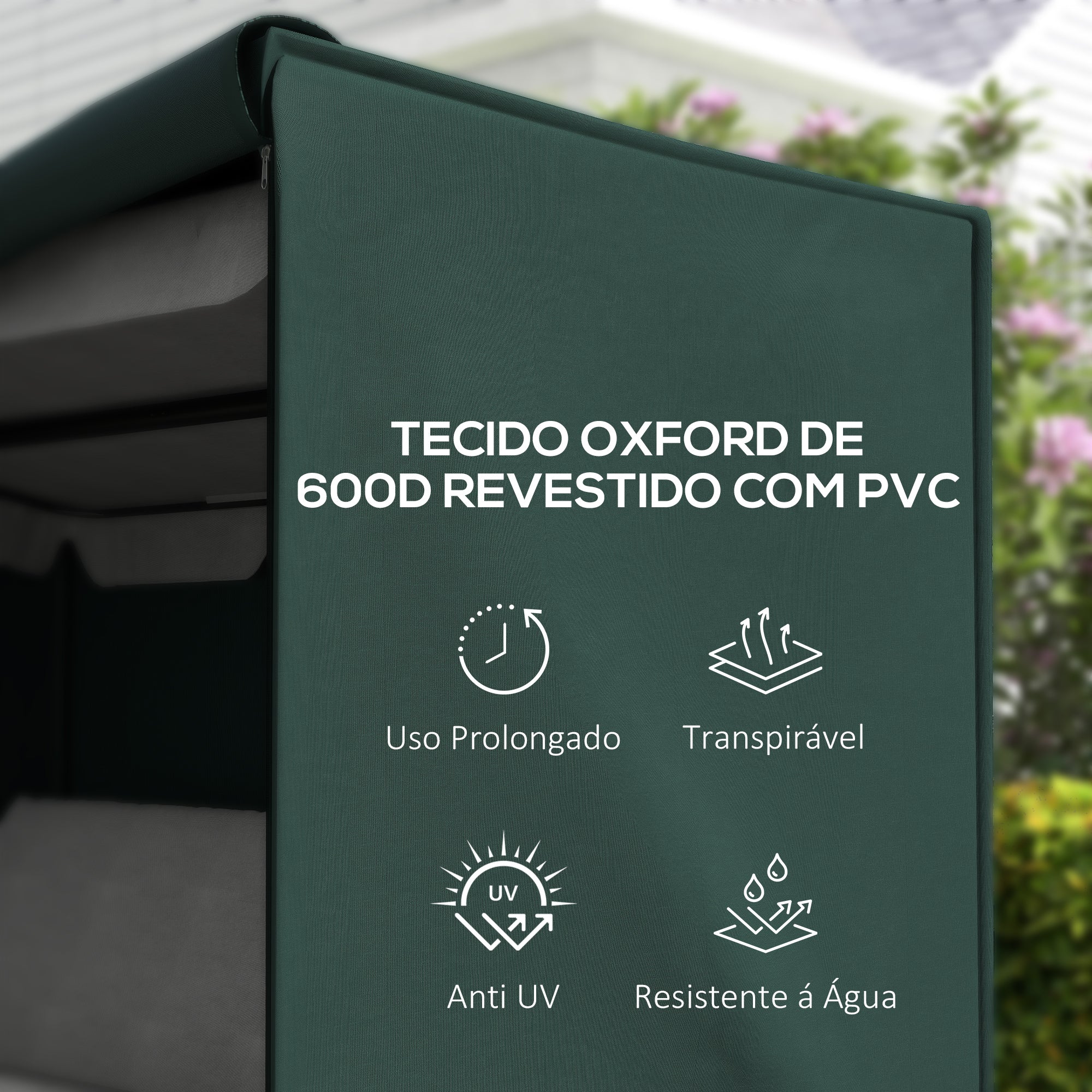 Capa Protetora para Móveis de Jardim – 205x124x164cm – Verde Escuro – Tecido Oxford