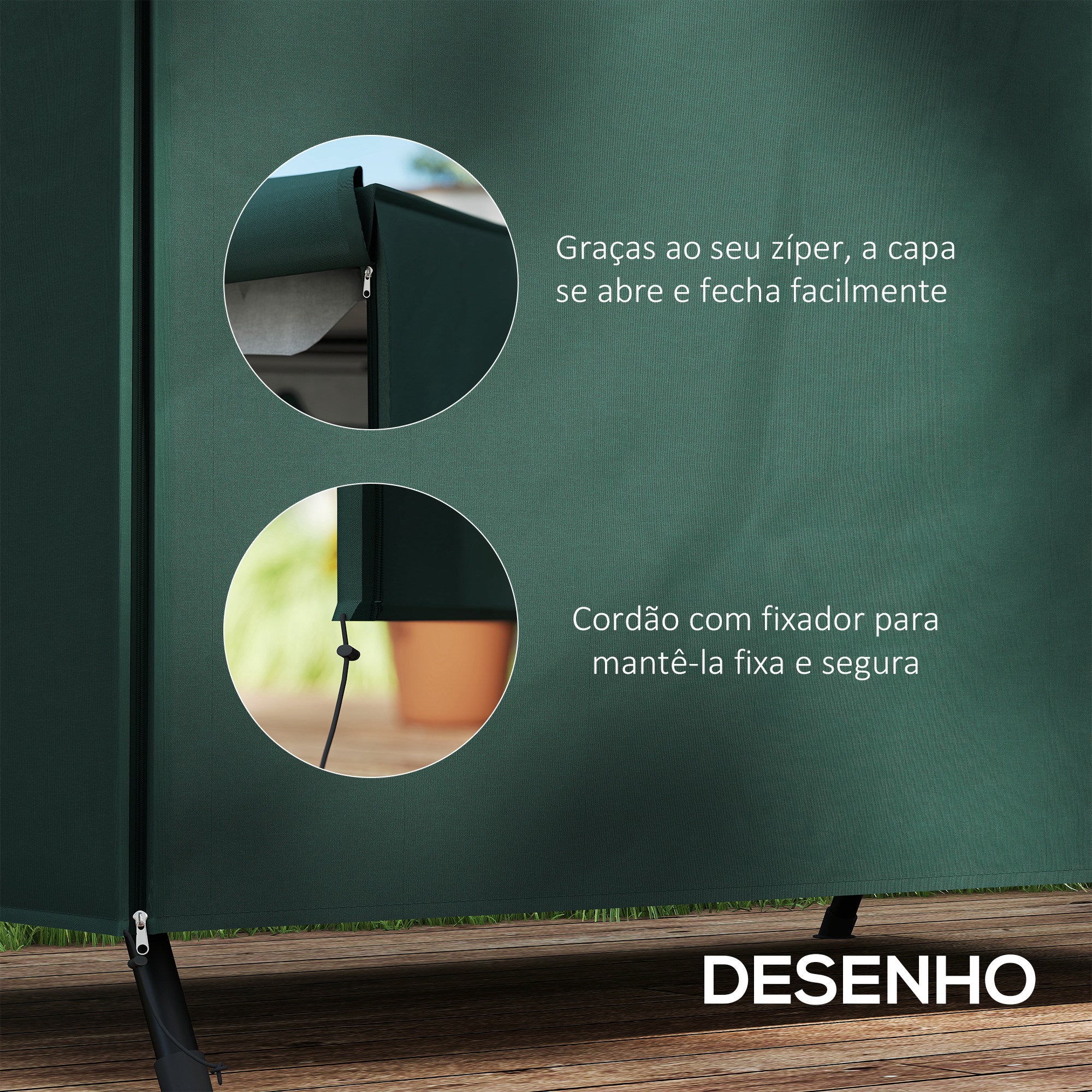 Capa Protetora para Móveis de Jardim – 205x124x164cm – Verde Escuro – Tecido Oxford