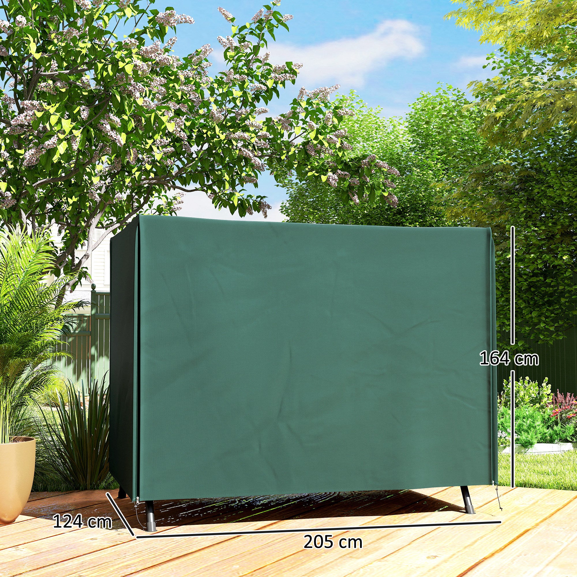 Capa Protetora para Móveis de Jardim – 205x124x164cm – Verde Escuro – Tecido Oxford