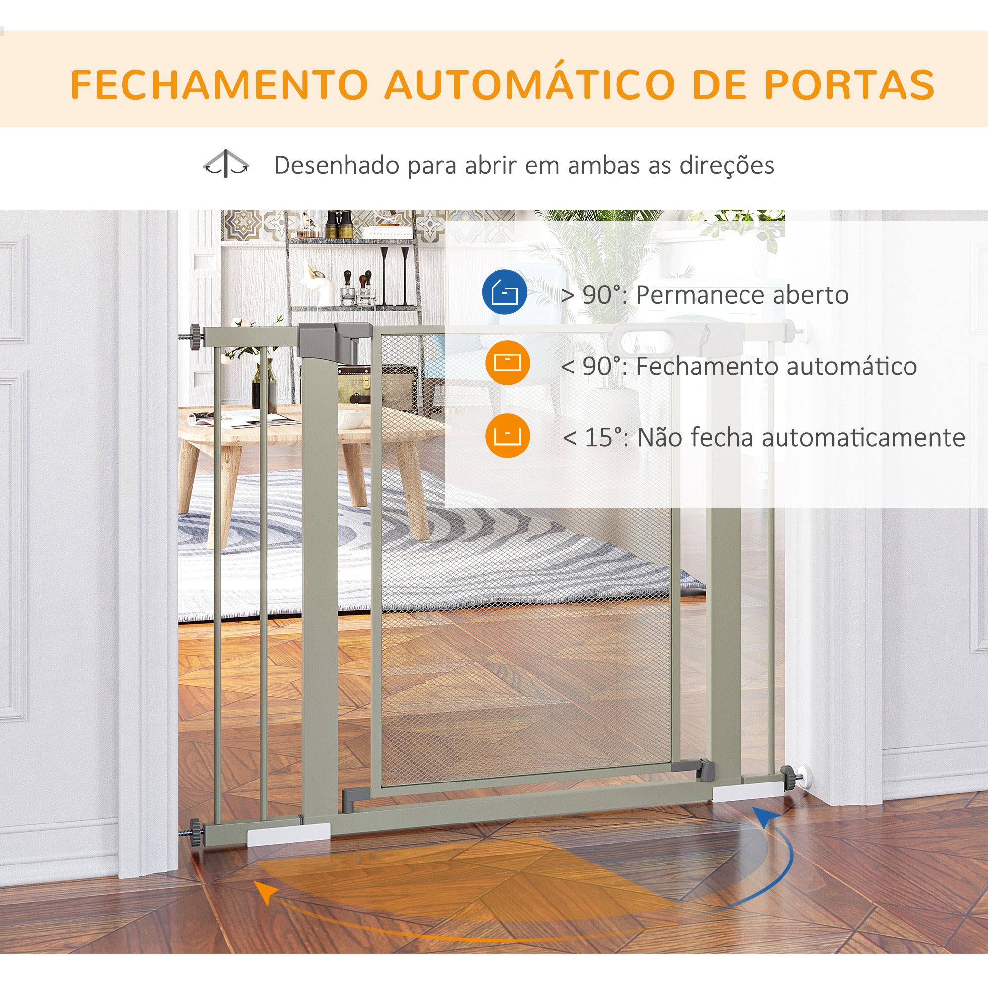 Barreira de Segurança Extensível – 103x76 cm – Cinza Claro – Aço, ABS e tela de arame de aço