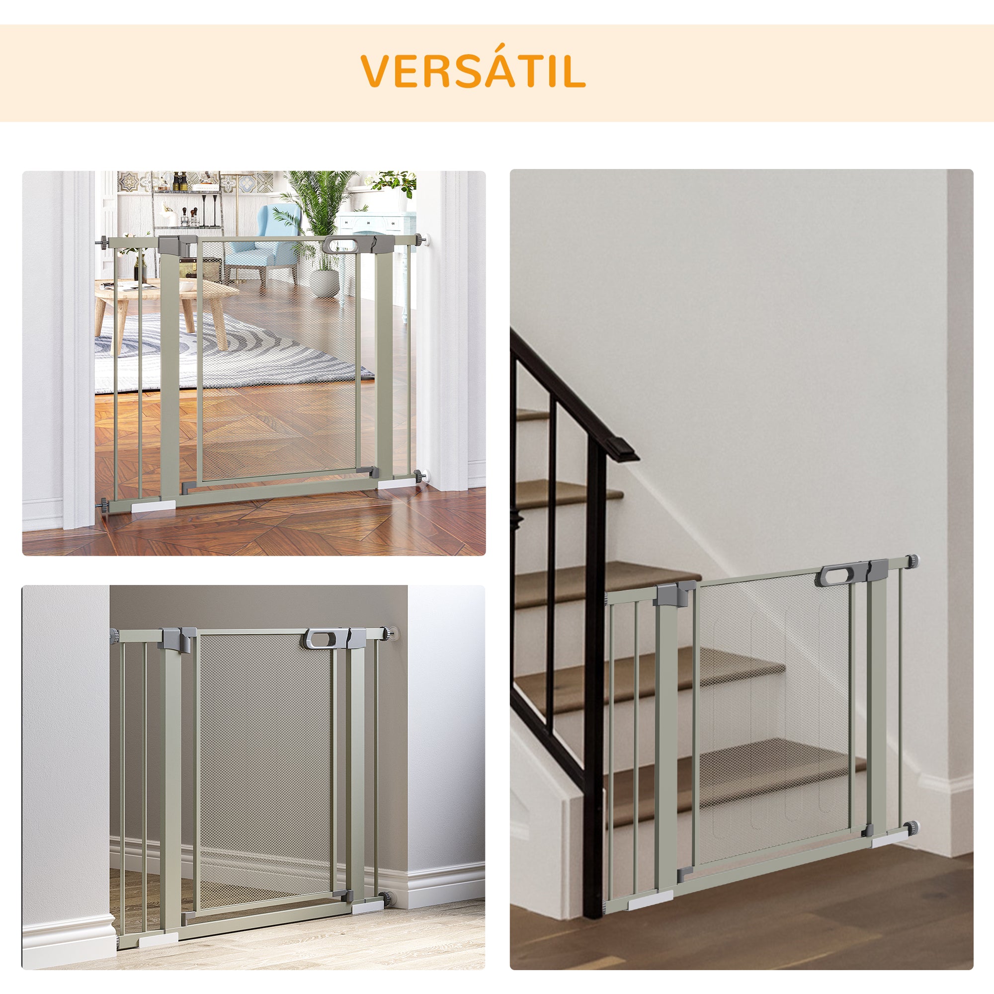 Barreira de Segurança Extensível – 103x76 cm – Cinza Claro – Aço, ABS e tela de arame de aço