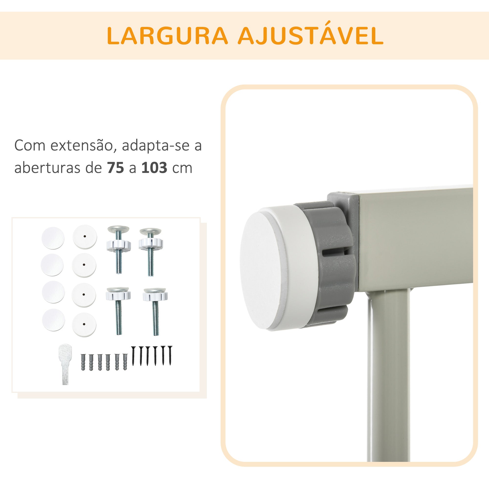 Barreira de Segurança Extensível – 103x76 cm – Cinza Claro – Aço, ABS e tela de arame de aço