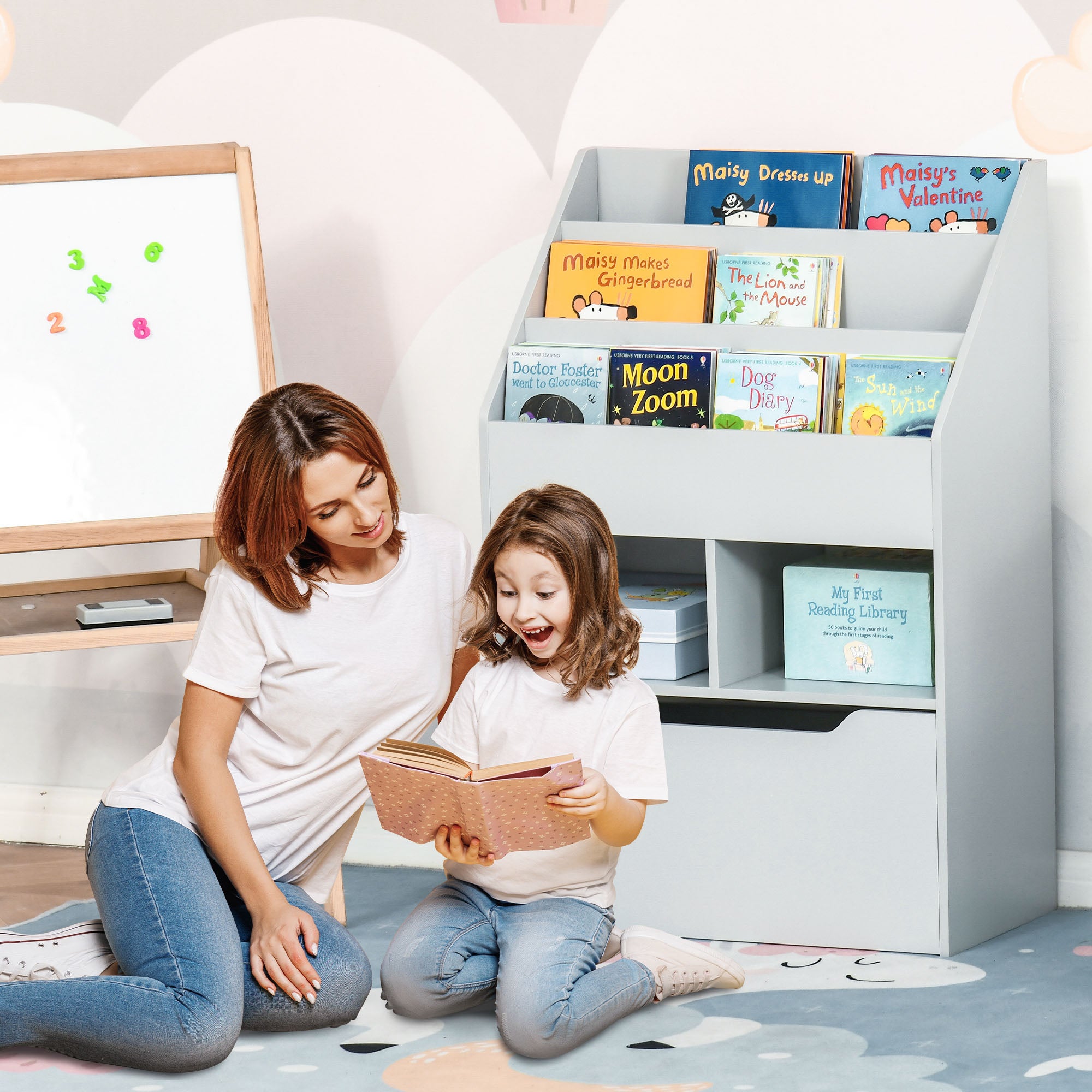Estante de Brinquedos com Gaveta Móvel – 60x29,9x90cm – Cinza – MDF