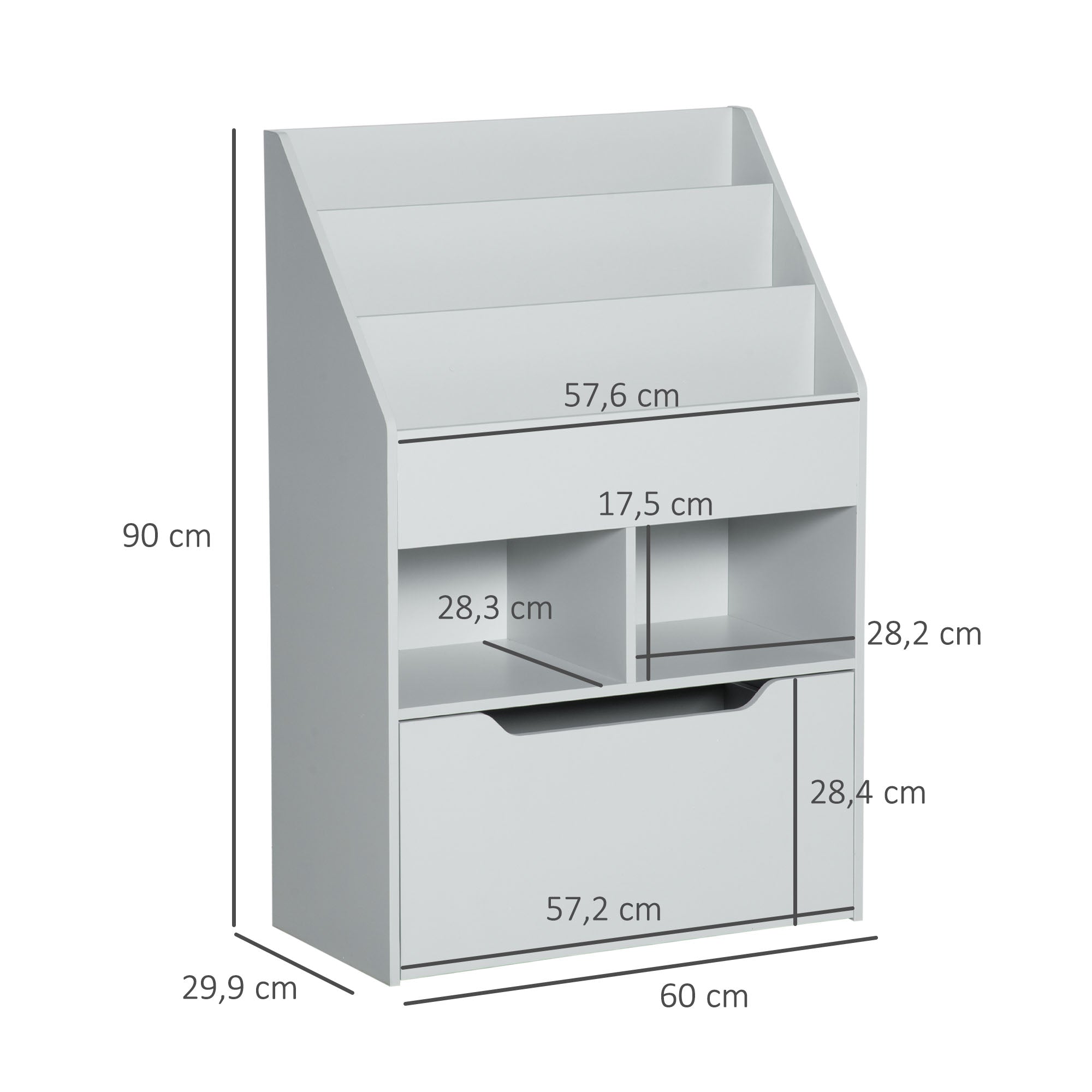 Estante de Brinquedos com Gaveta Móvel – 60x29,9x90cm – Cinza – MDF