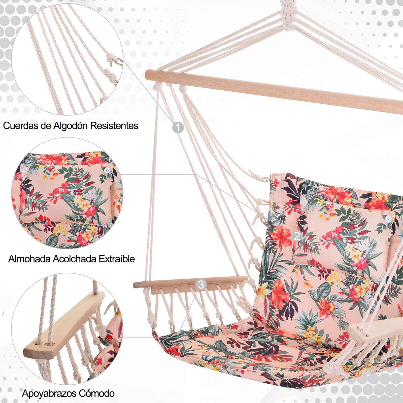 Cadeira Rede Suspensa Estampa Floral Multicor 100x106cm
