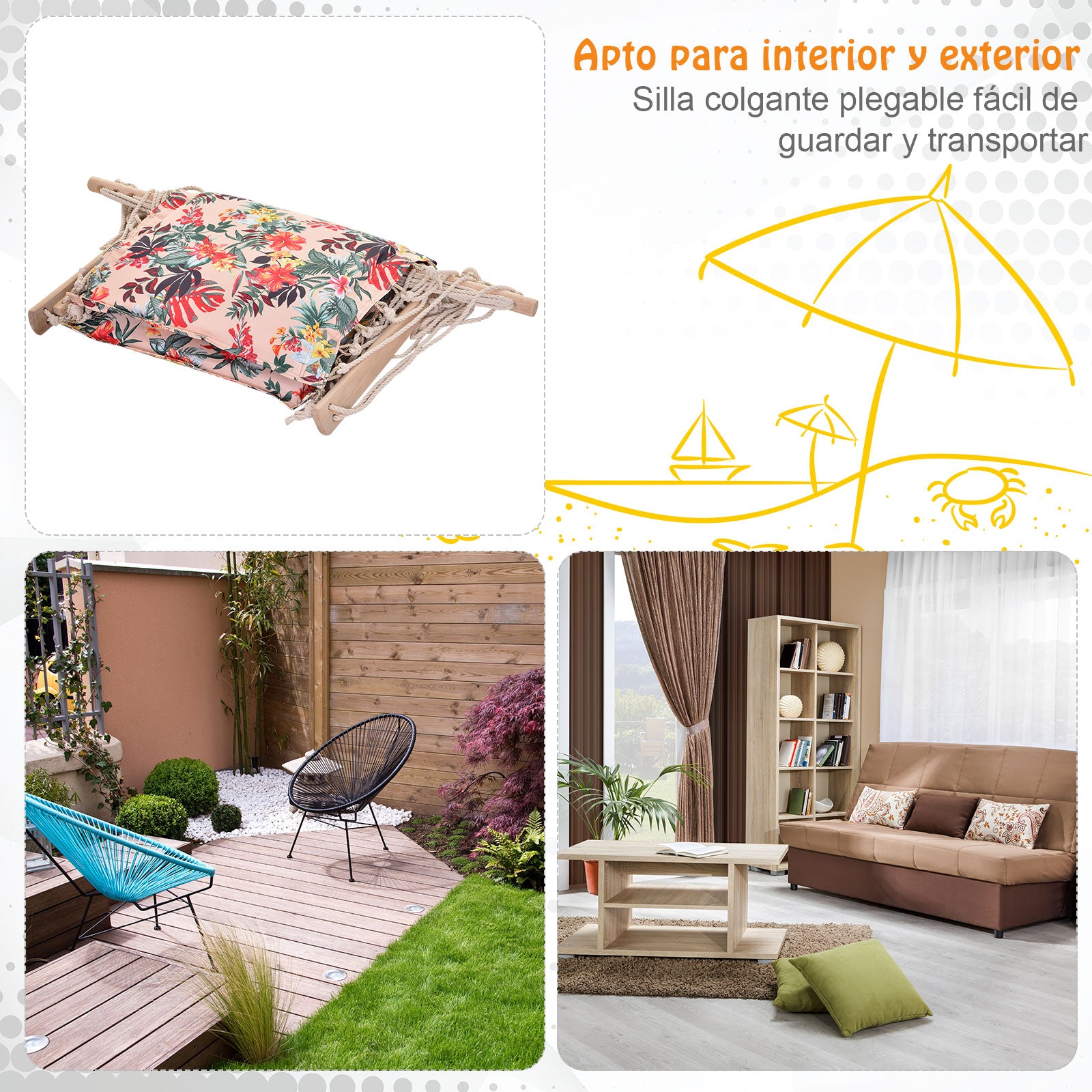 Cadeira Rede Suspensa Estampa Floral Multicor 100x106cm