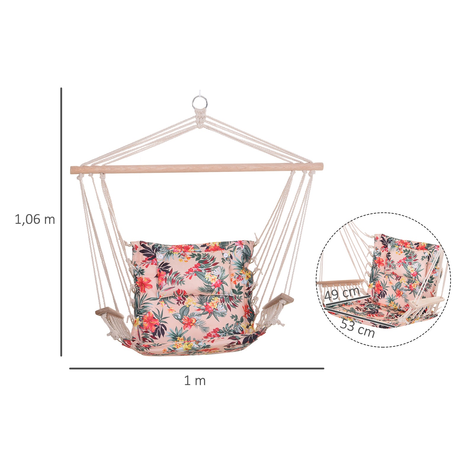 Cadeira Rede Suspensa Estampa Floral Multicor 100x106cm
