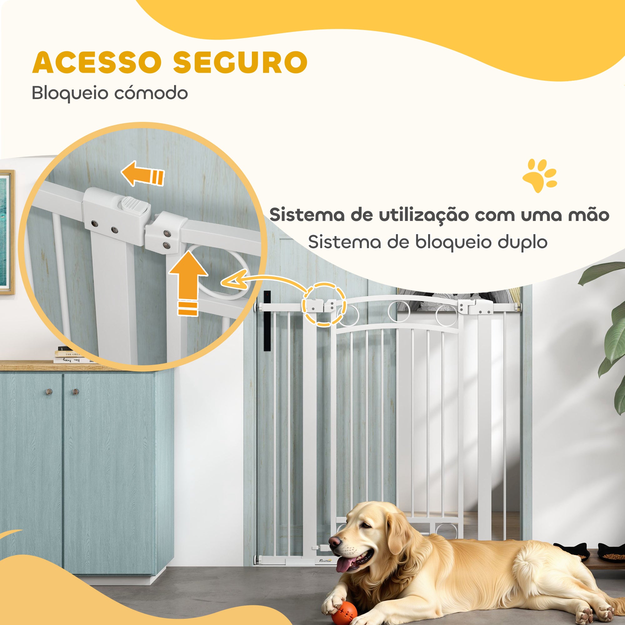 Barreira de Segurança para Cães – 76-104x104 cm – Branco – Aço e PA