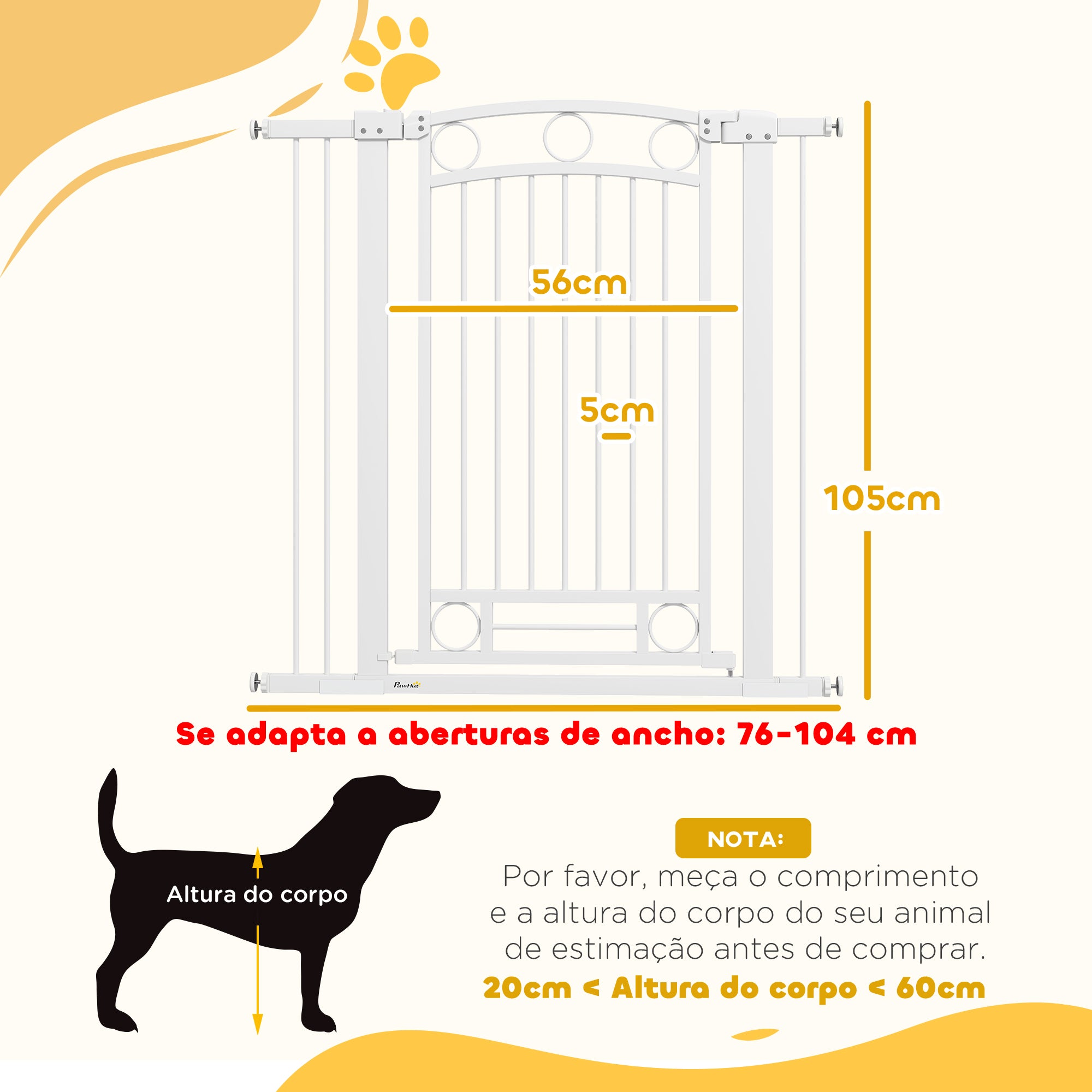Barreira de Segurança para Cães – 76-104x104 cm – Branco – Aço e PA