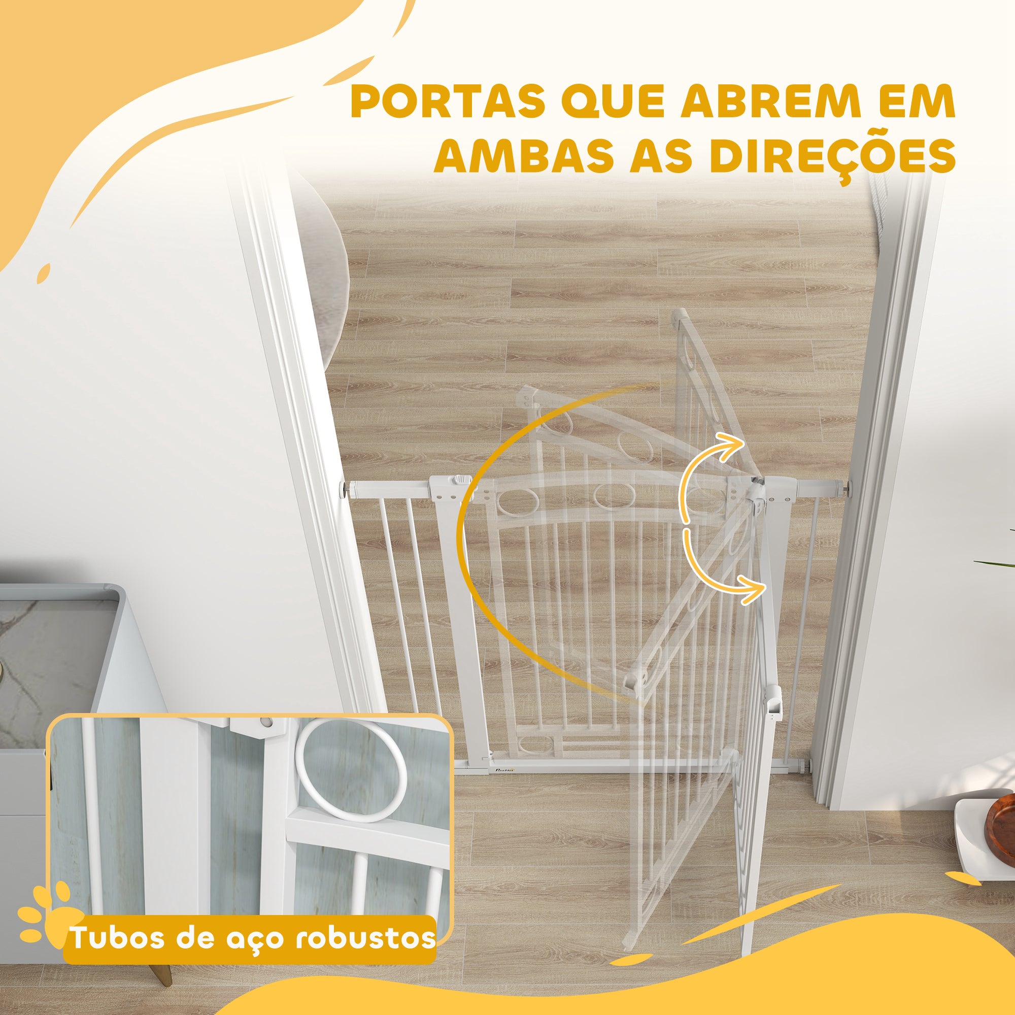 Barreira de Segurança para Cães – 76-104x104 cm – Branco – Aço e PA