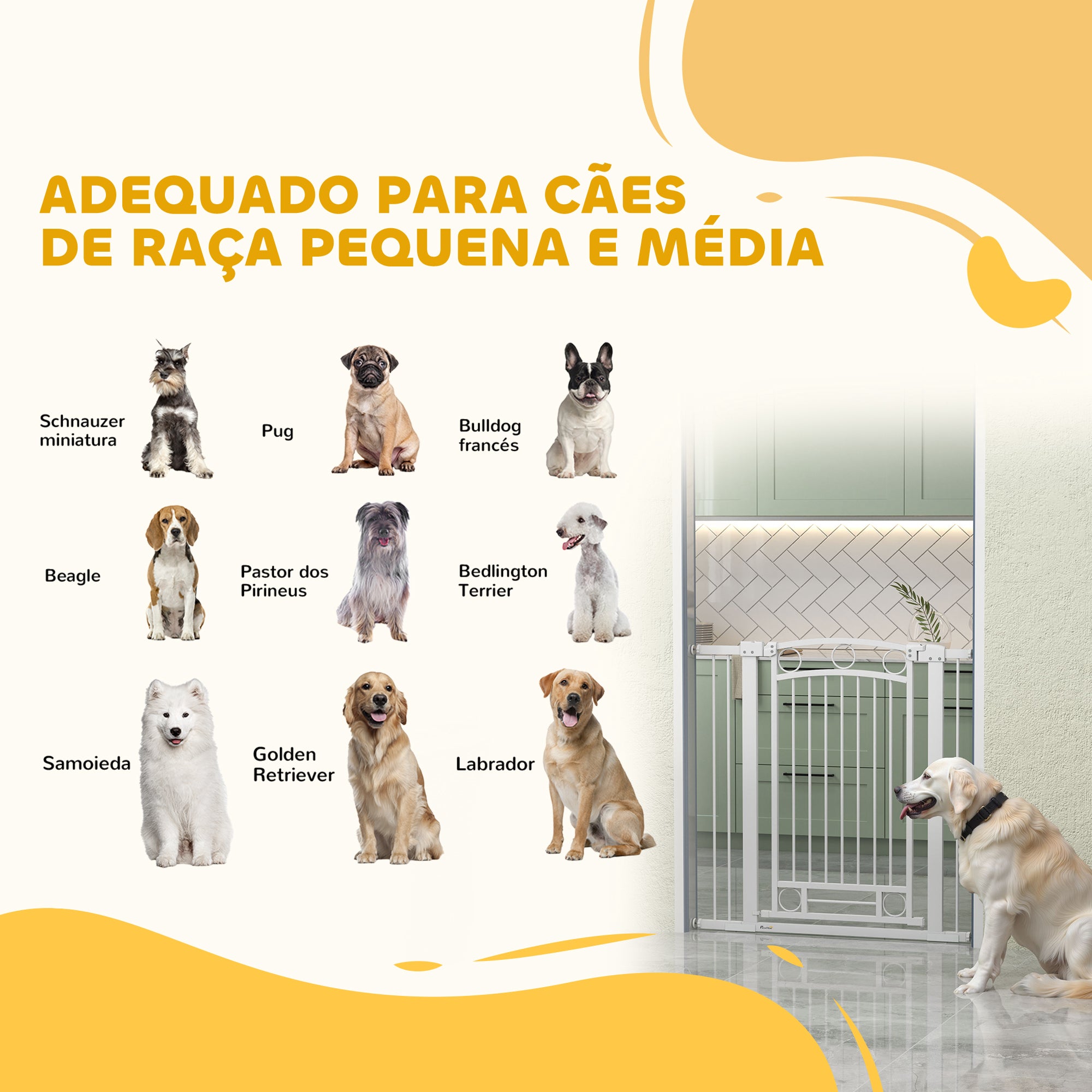 Barreira de Segurança para Cães – 76-104x104 cm – Branco – Aço e PA