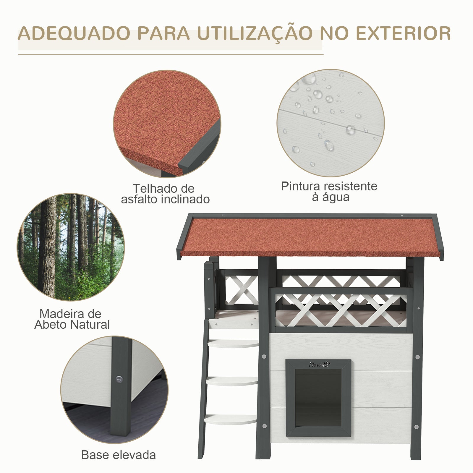 Casa para Gatos de Madeira Branca 77x50x73cm com Níveis e Terraço