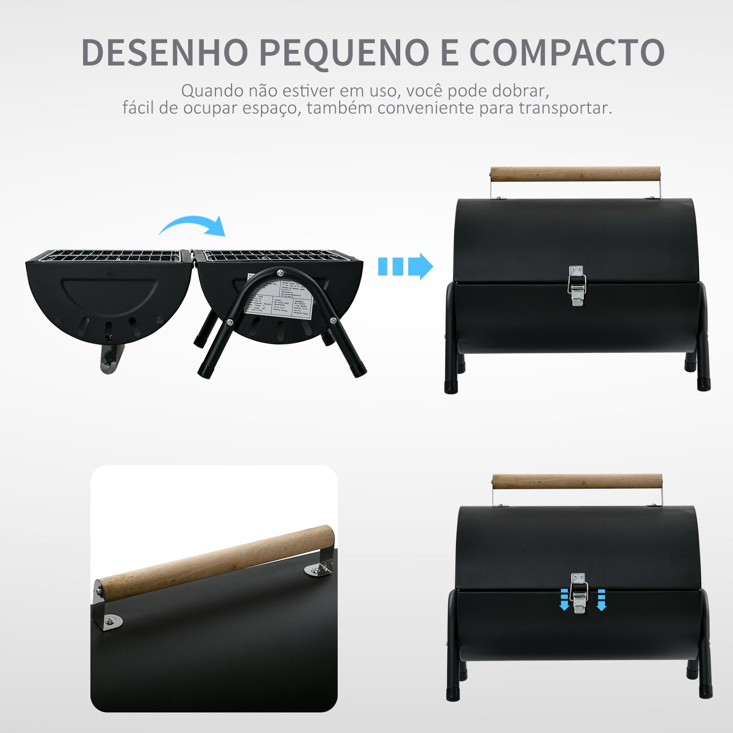 Churrasqueira Portátil a Carvão 42x26x42 cm - Cor Preto