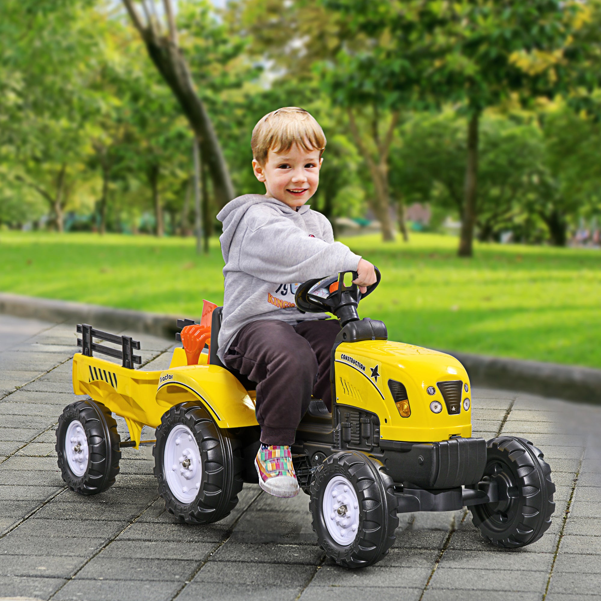 Trator a Pedais para Crianças – 133x42x51 cm – Amarelo e Preto – Ferro e Plástico Reforçado