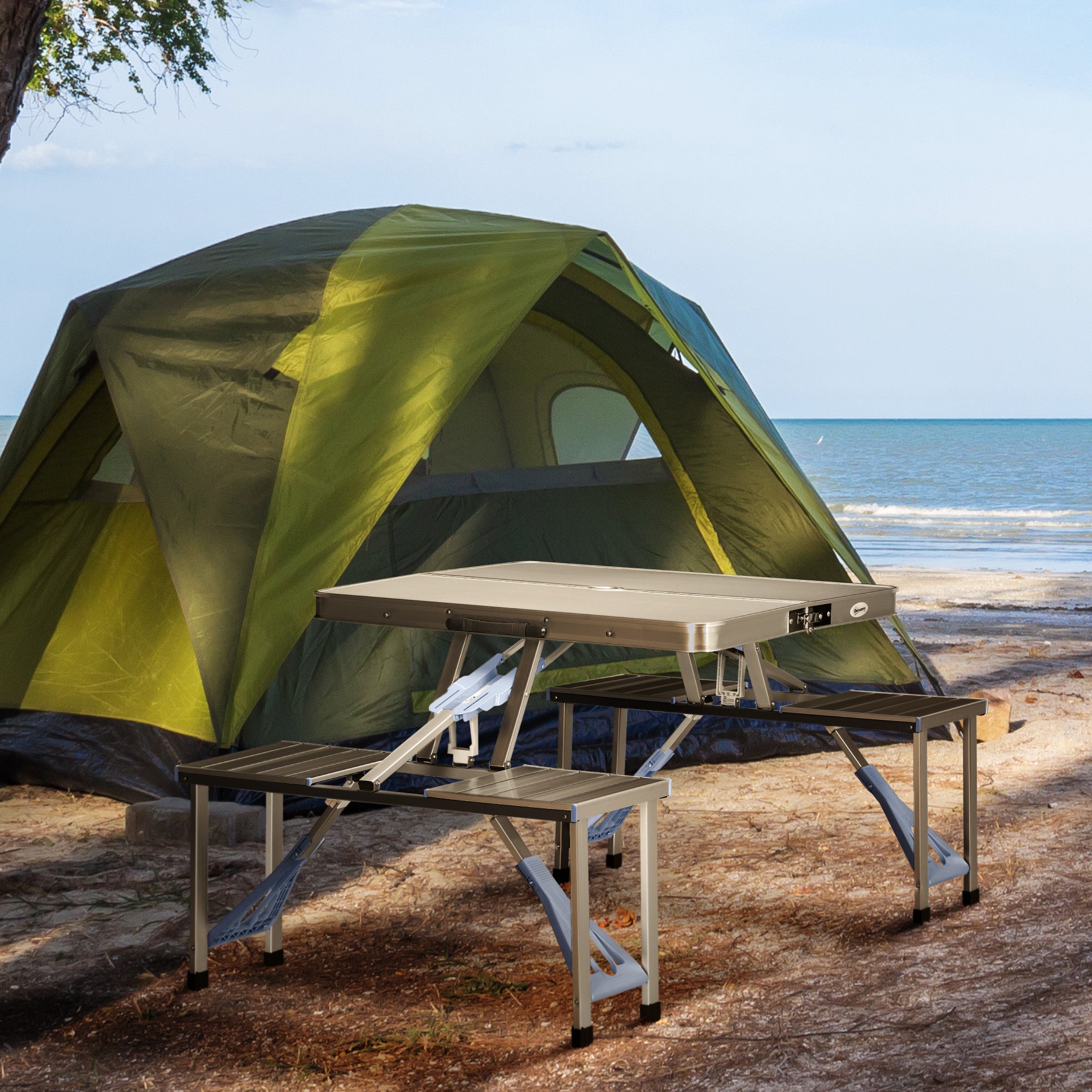 Mesa de Campismo Dobrável 136x85,5x66 cm - Prata
