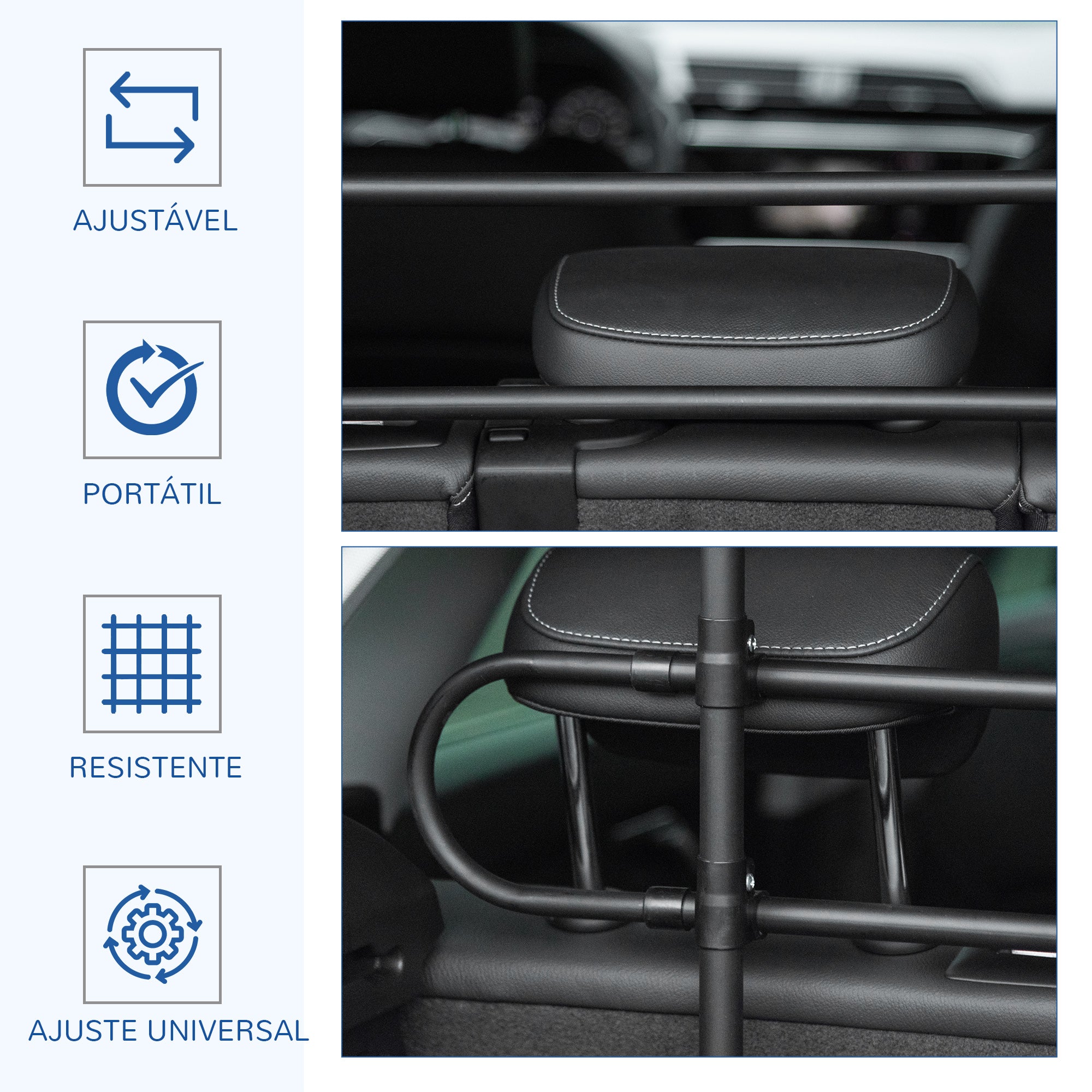 Grade de Segurança para Carros – 87-135x60-105cm – Preto – Metal com Plástico