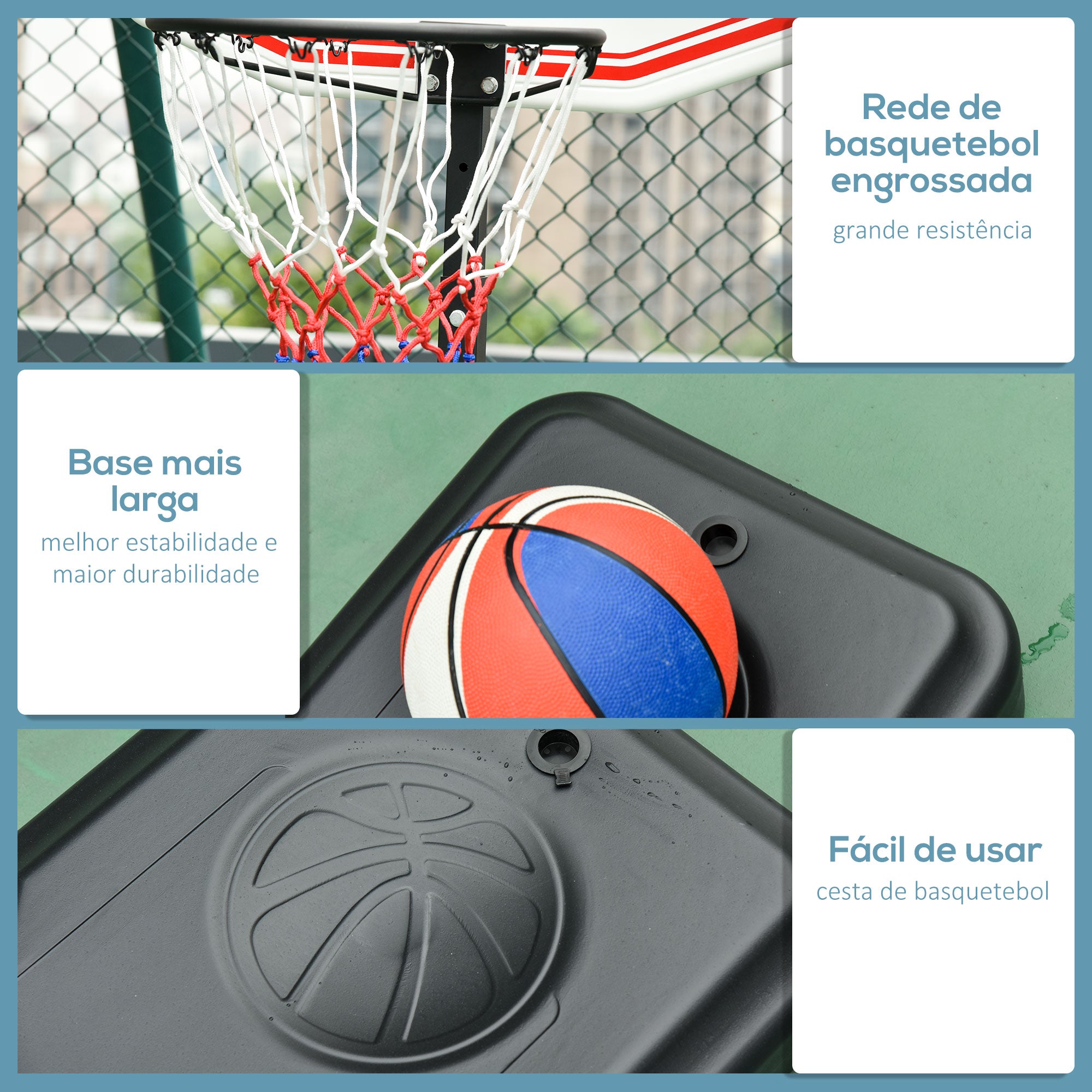 Cesta de Basquetebol Dobrável e Ajustável em Altura 150-210 cm - Preto, Vermelho e Branco