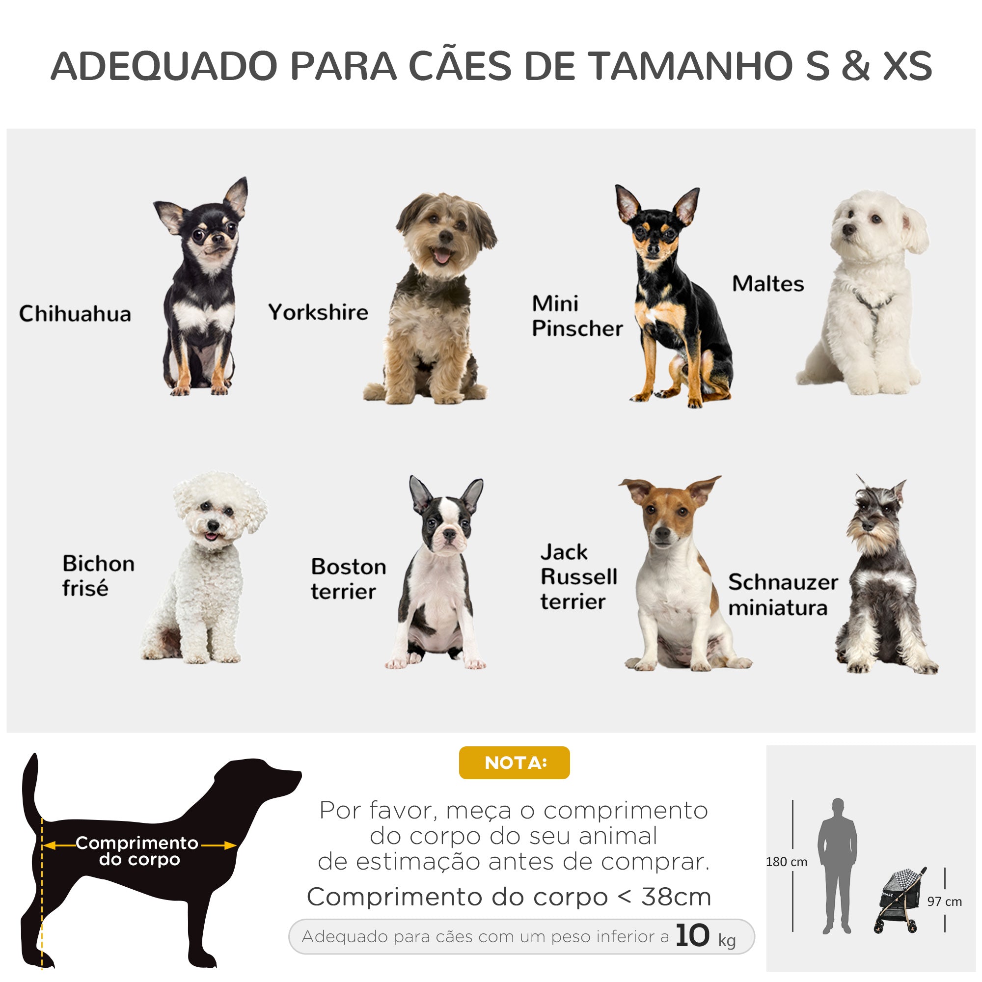 Carrinho para Cães Pequenos – 80x44,5x97 cm – Cor Preto – Tecido Oxford, Aço, Plástico, EVA