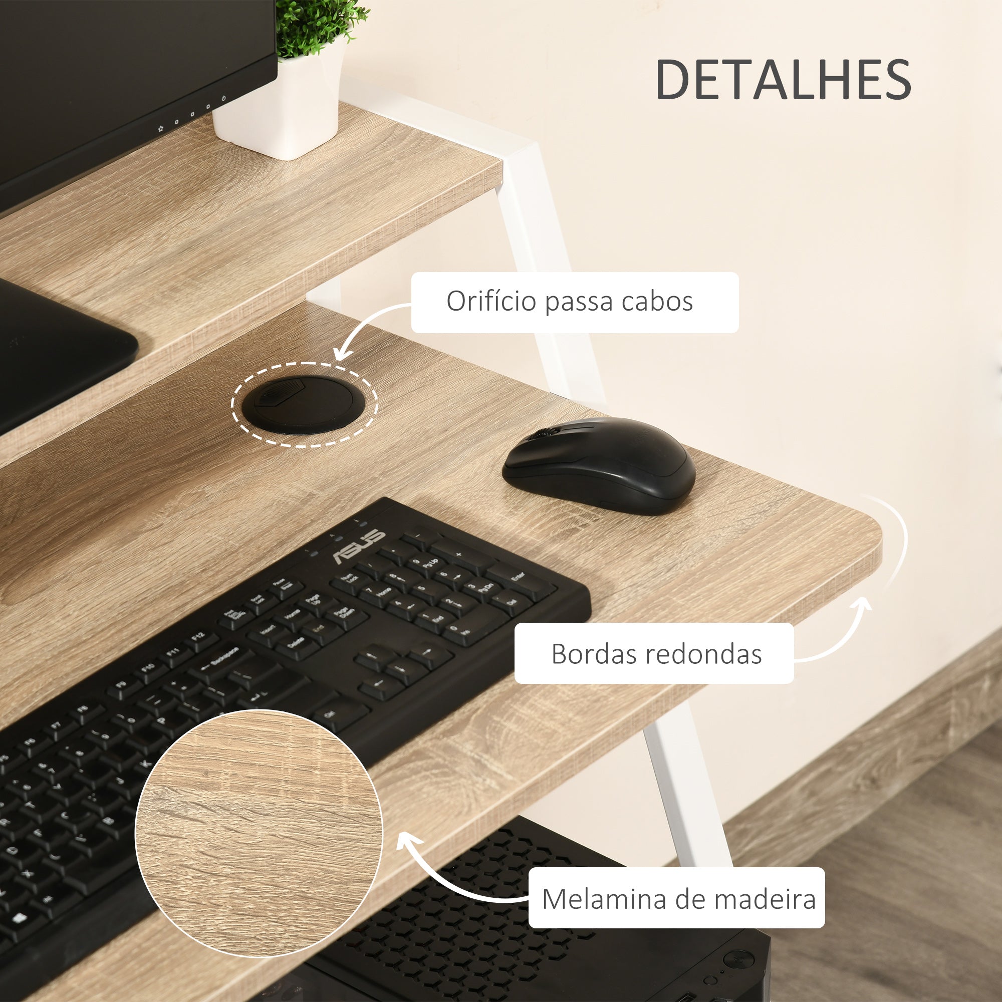 Secretária – 84x45x85cm – Carvalho e Branco – Melamina e Metal