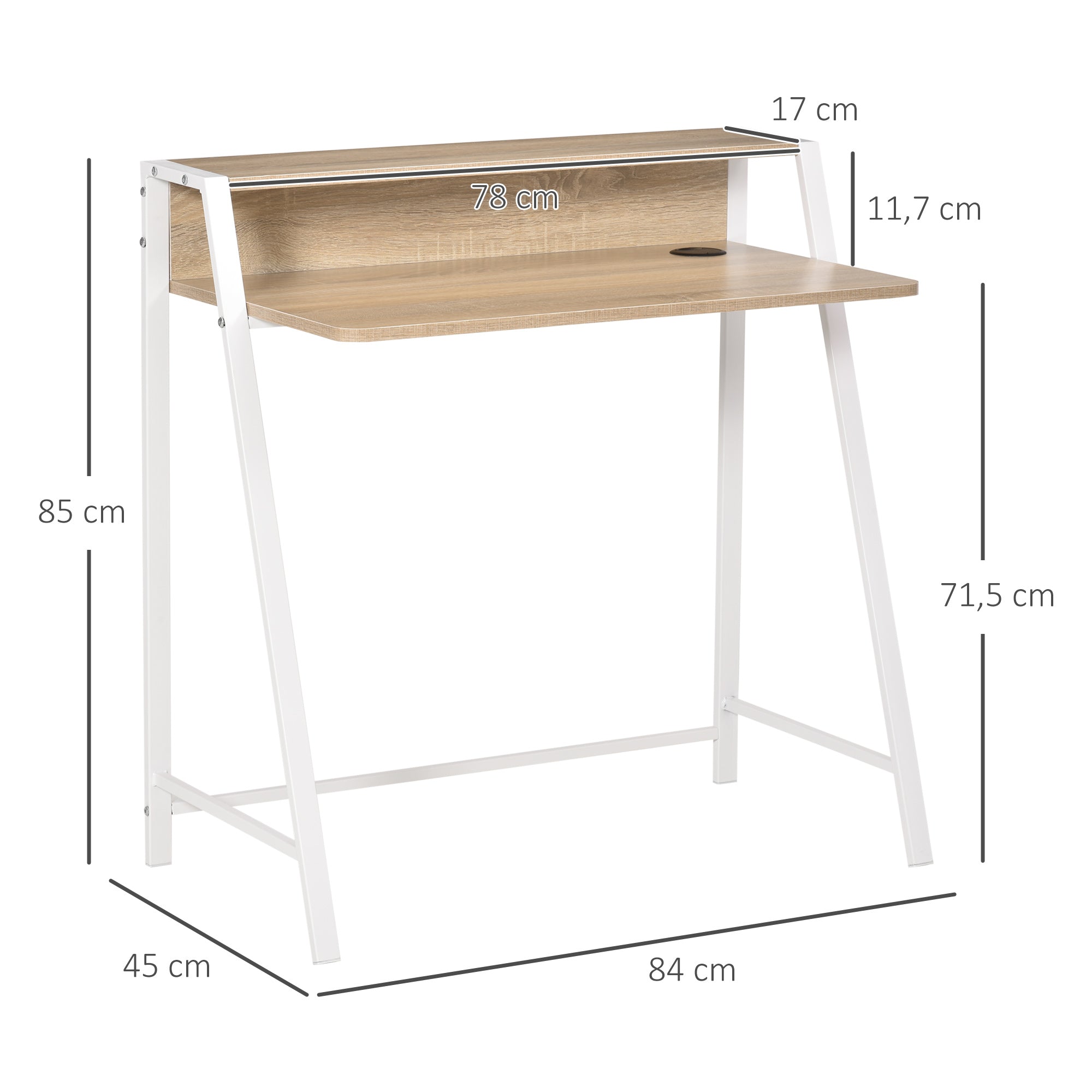 Secretária – 84x45x85cm – Carvalho e Branco – Melamina e Metal