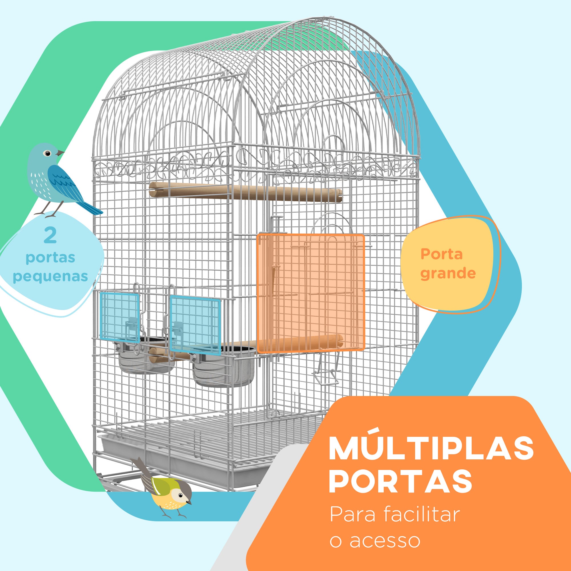 Gaiola para Pássaros – 51x51x153 cm – Branco – Metal galvanizado