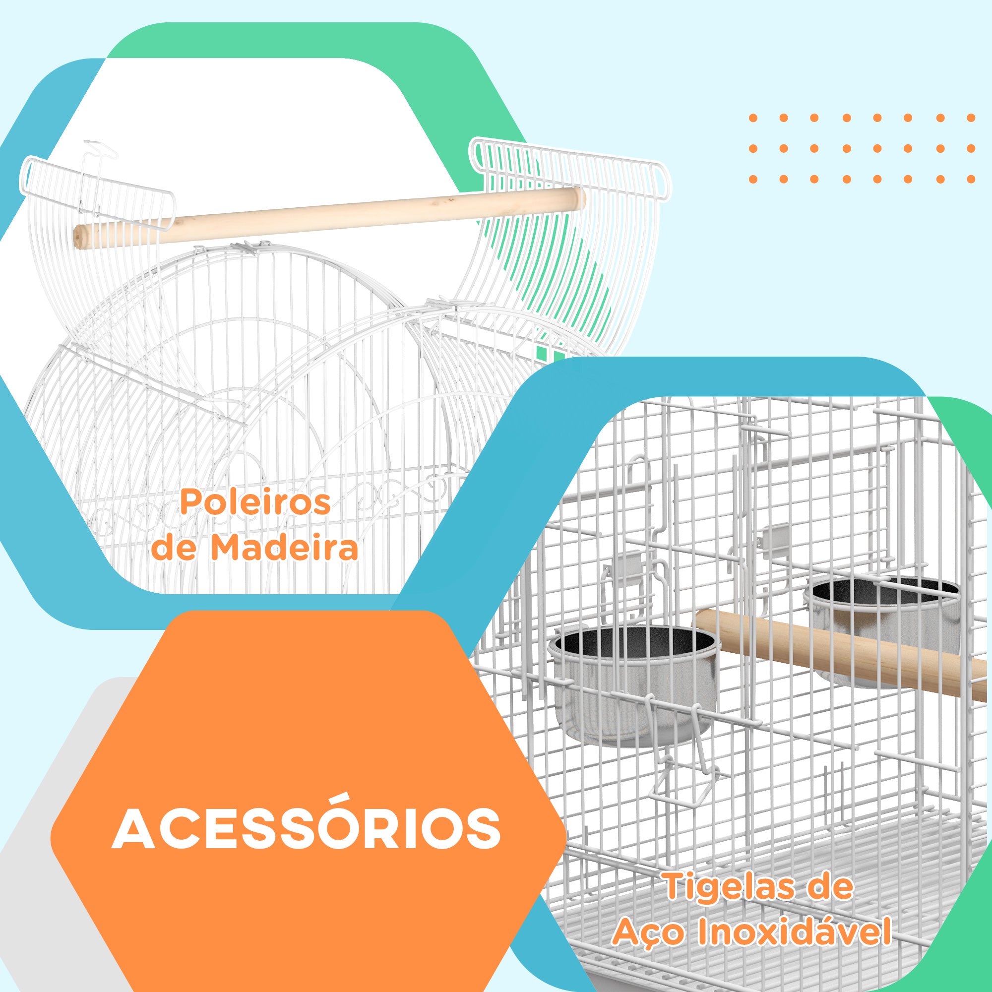 Gaiola para Pássaros – 51x51x153 cm – Branco – Metal galvanizado