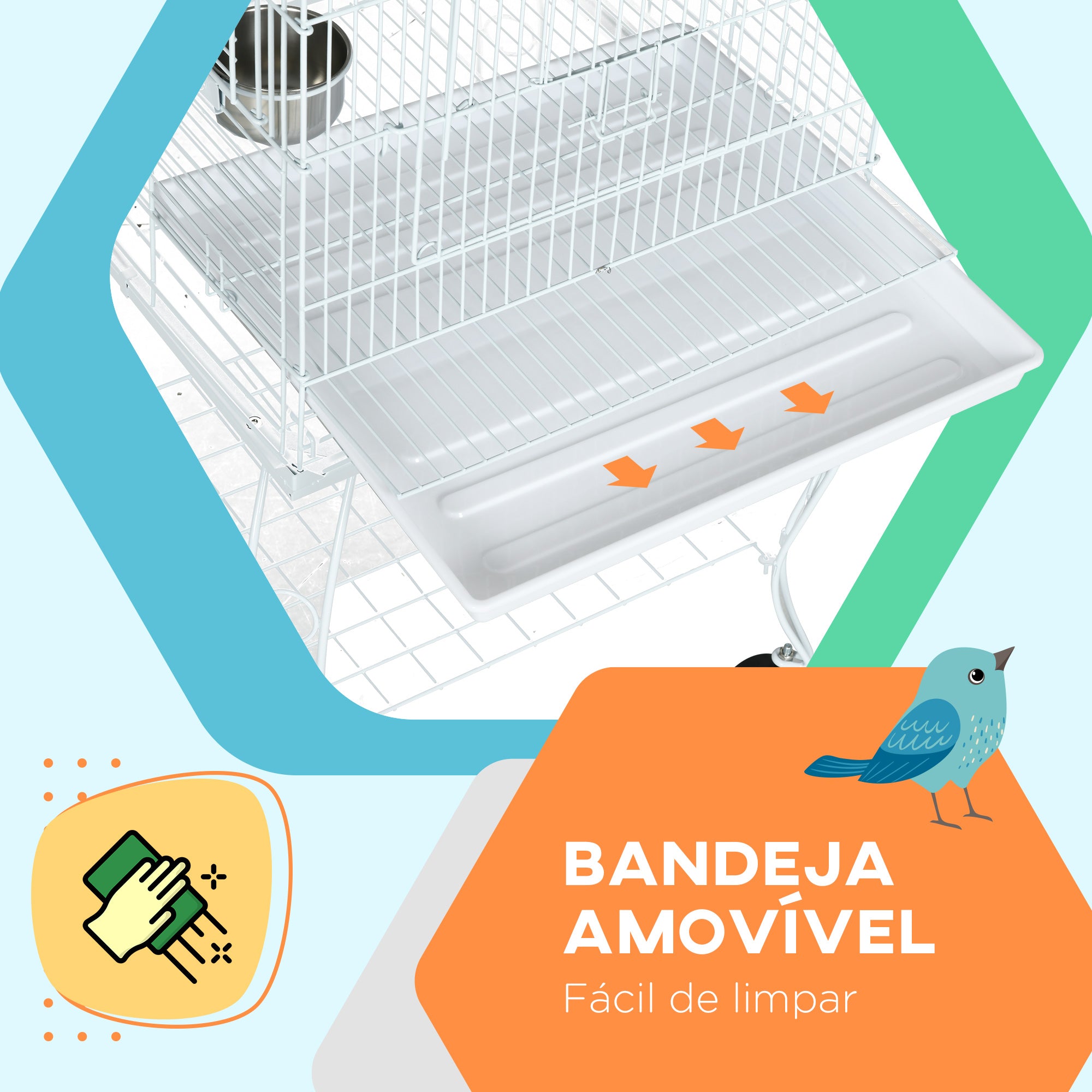 Gaiola para Pássaros – 51x51x153 cm – Branco – Metal galvanizado