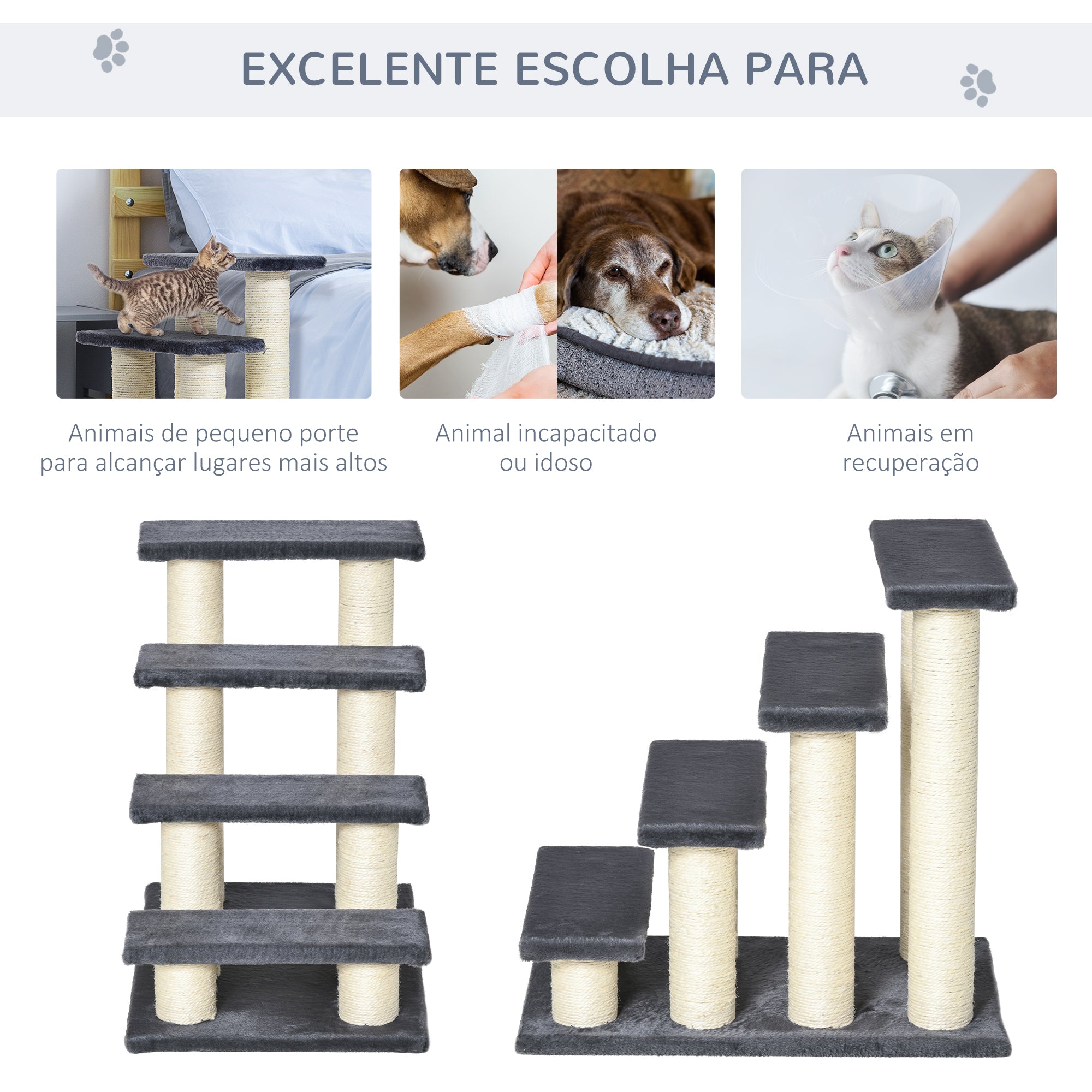 Escada para Animais de Estimação 4 Passos Cinza 60x42x61cm