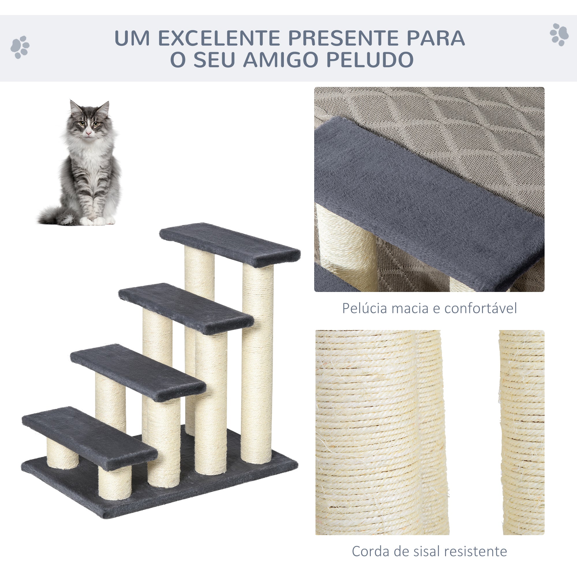 Escada para Animais de Estimação 4 Passos Cinza 60x42x61cm