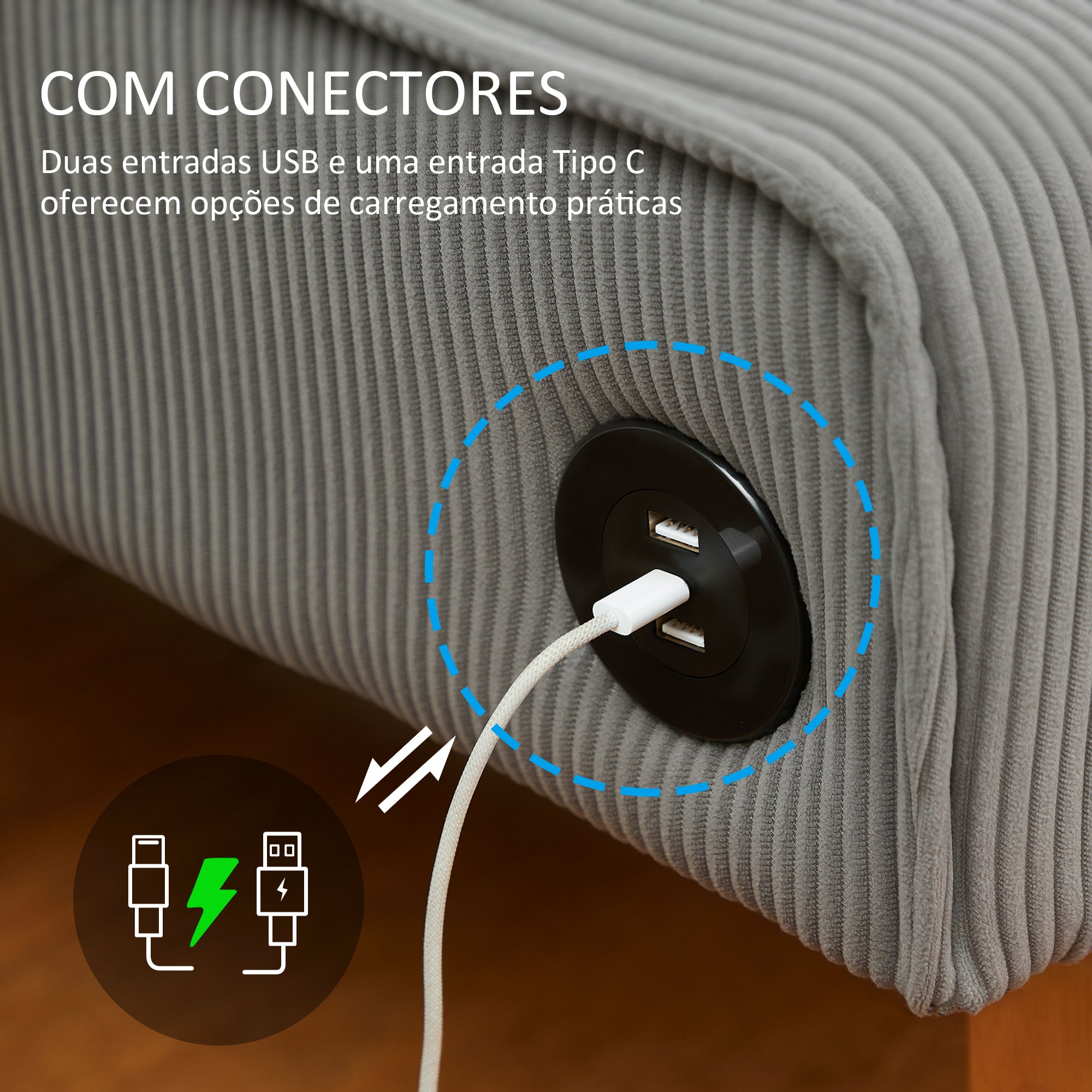 Sofá de 2 Lugares – 110x62x85 cm – Cinzento – Veludo