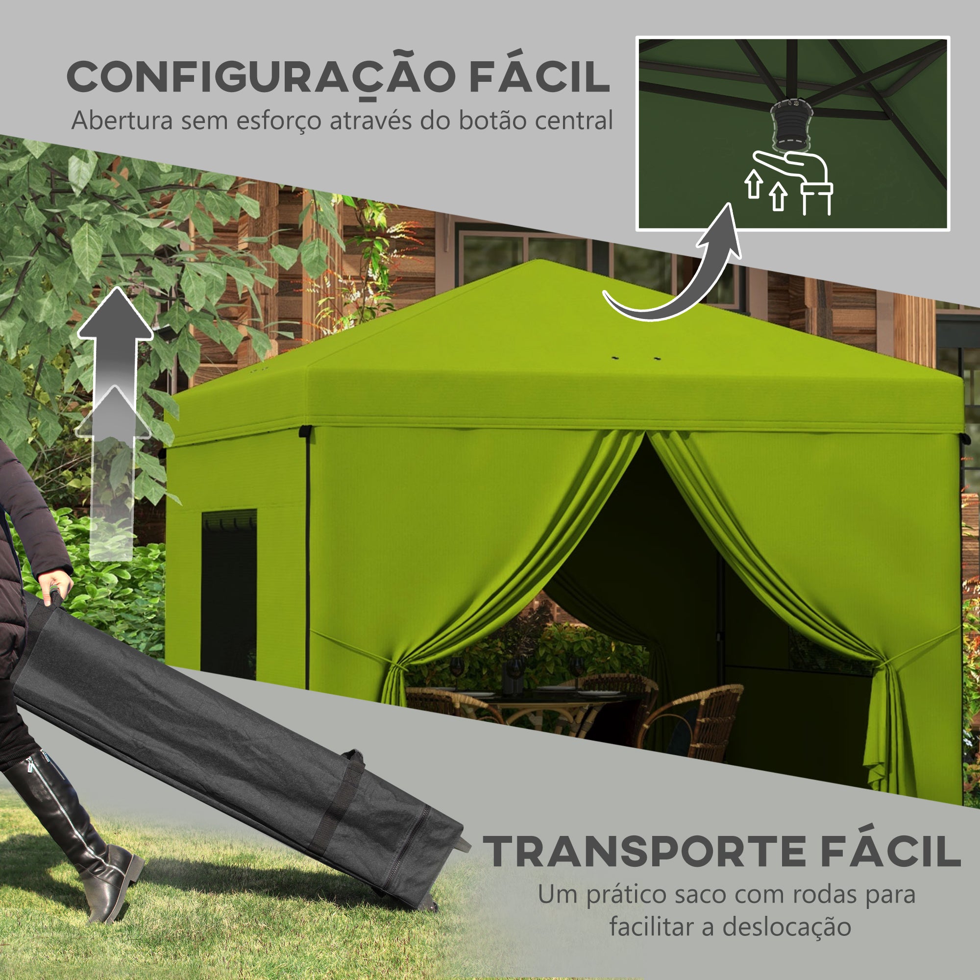 Tenda Dobrável 3x3 m Verde - 300x300x280 cm