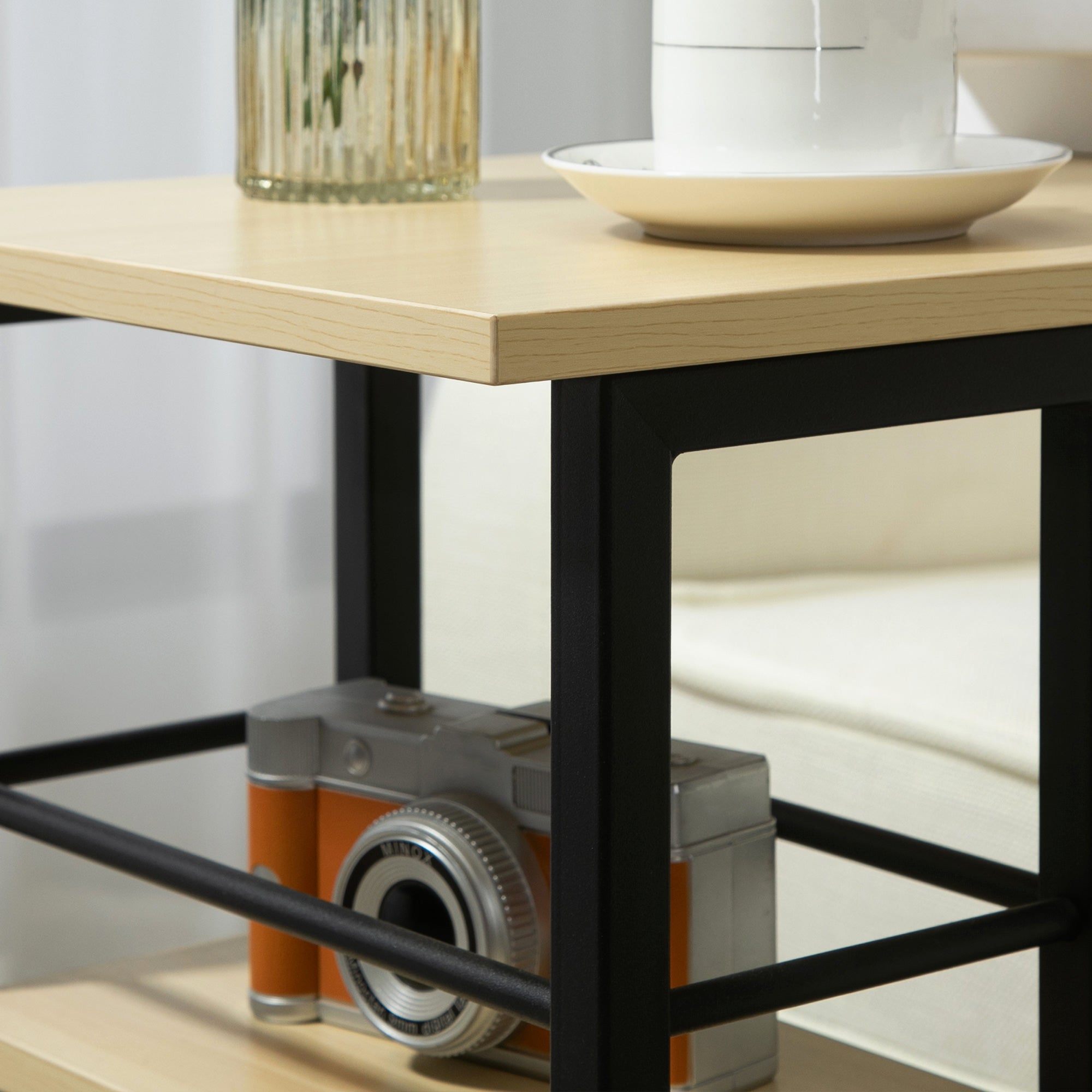 Mesa Auxiliar com Rodas – 60x34.5x64.5cm – Bege – Madeira melamina e metal