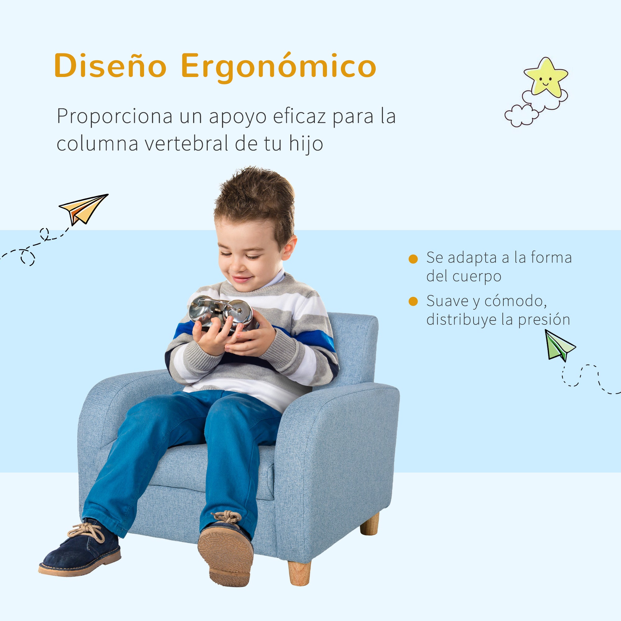 Sofá Infantil para Crianças acima de 3 anos - Azul 49x45x44cm