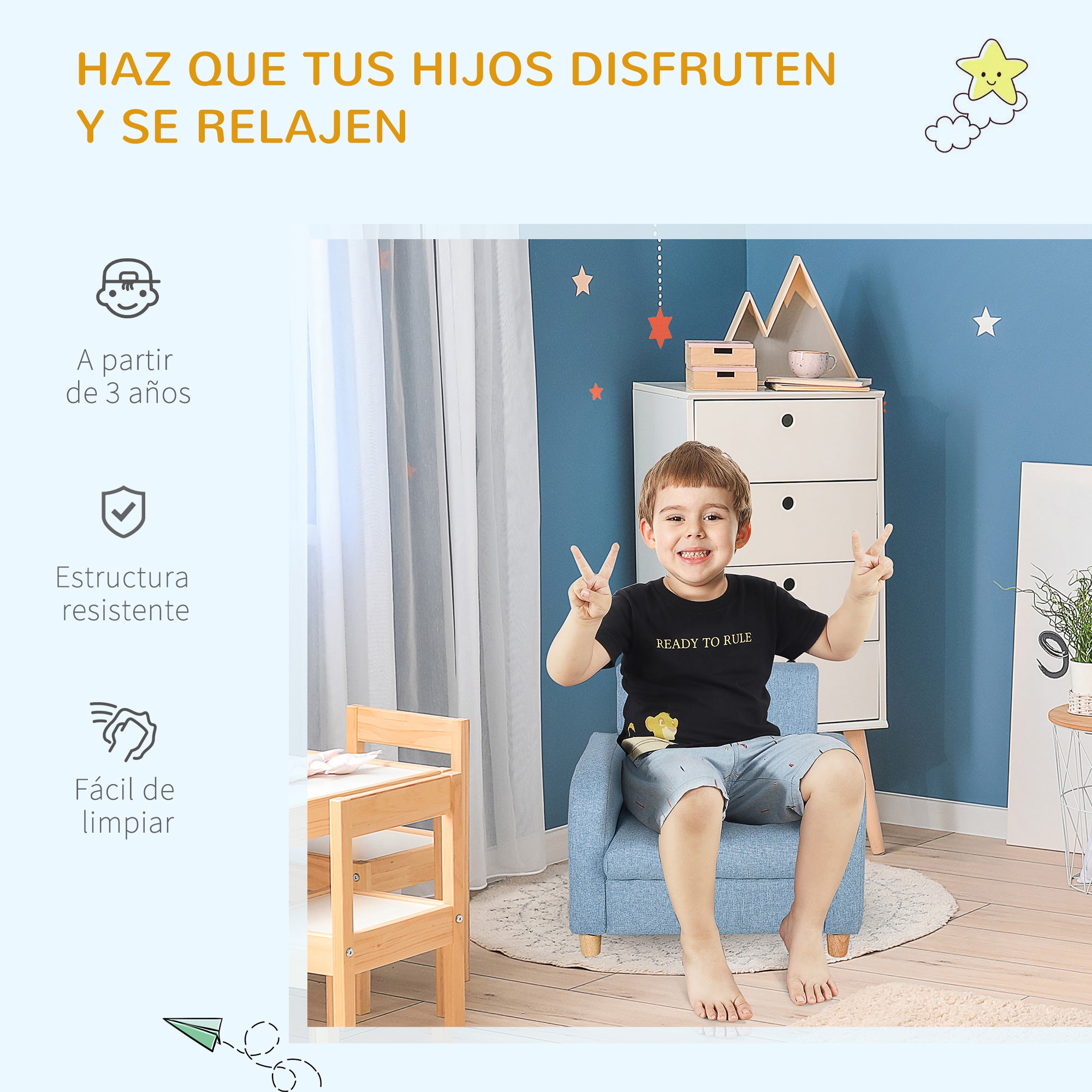 Sofá Infantil para Crianças acima de 3 anos - Azul 49x45x44cm