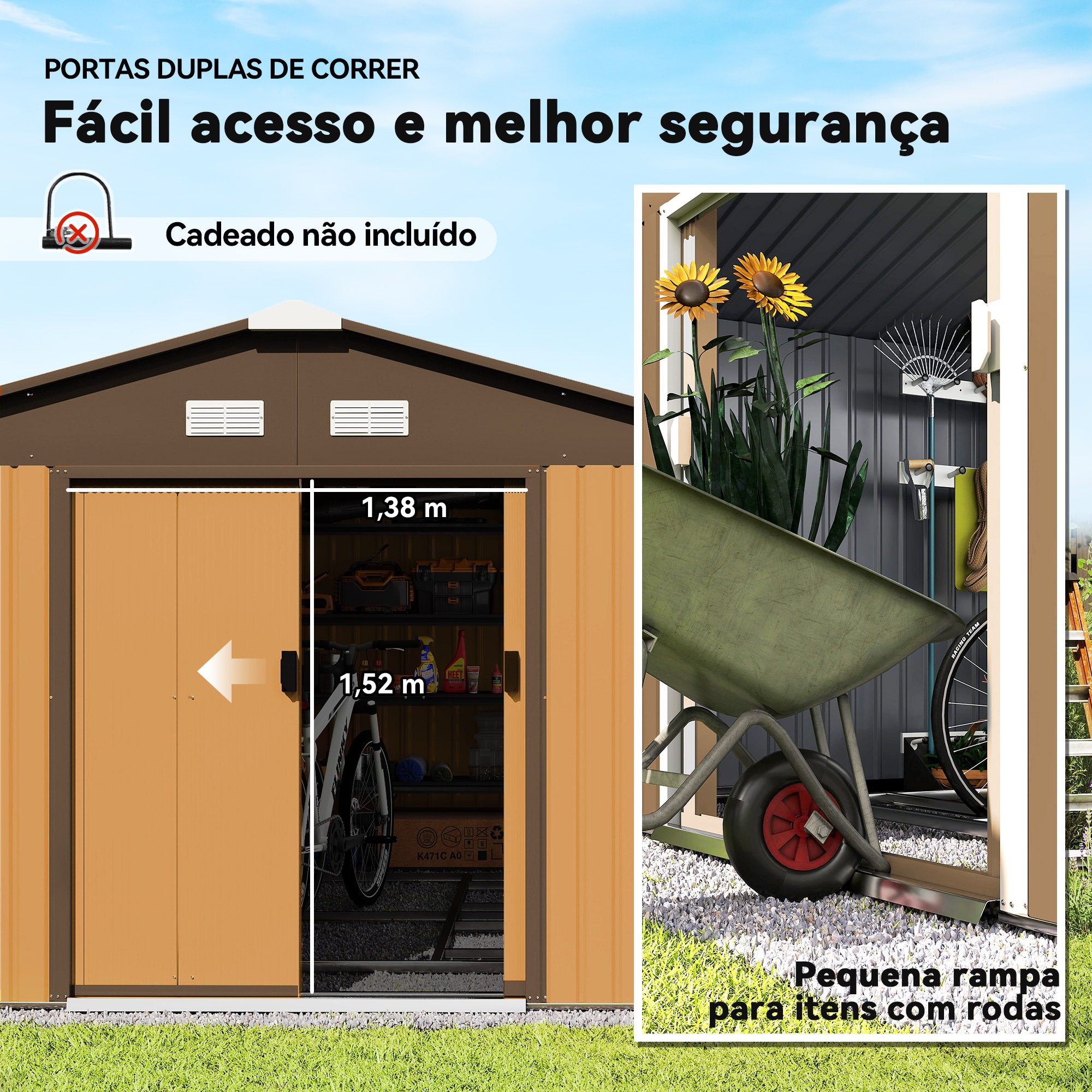 Abrigo de Jardim Metálico – 340x386x200cm – Marrom