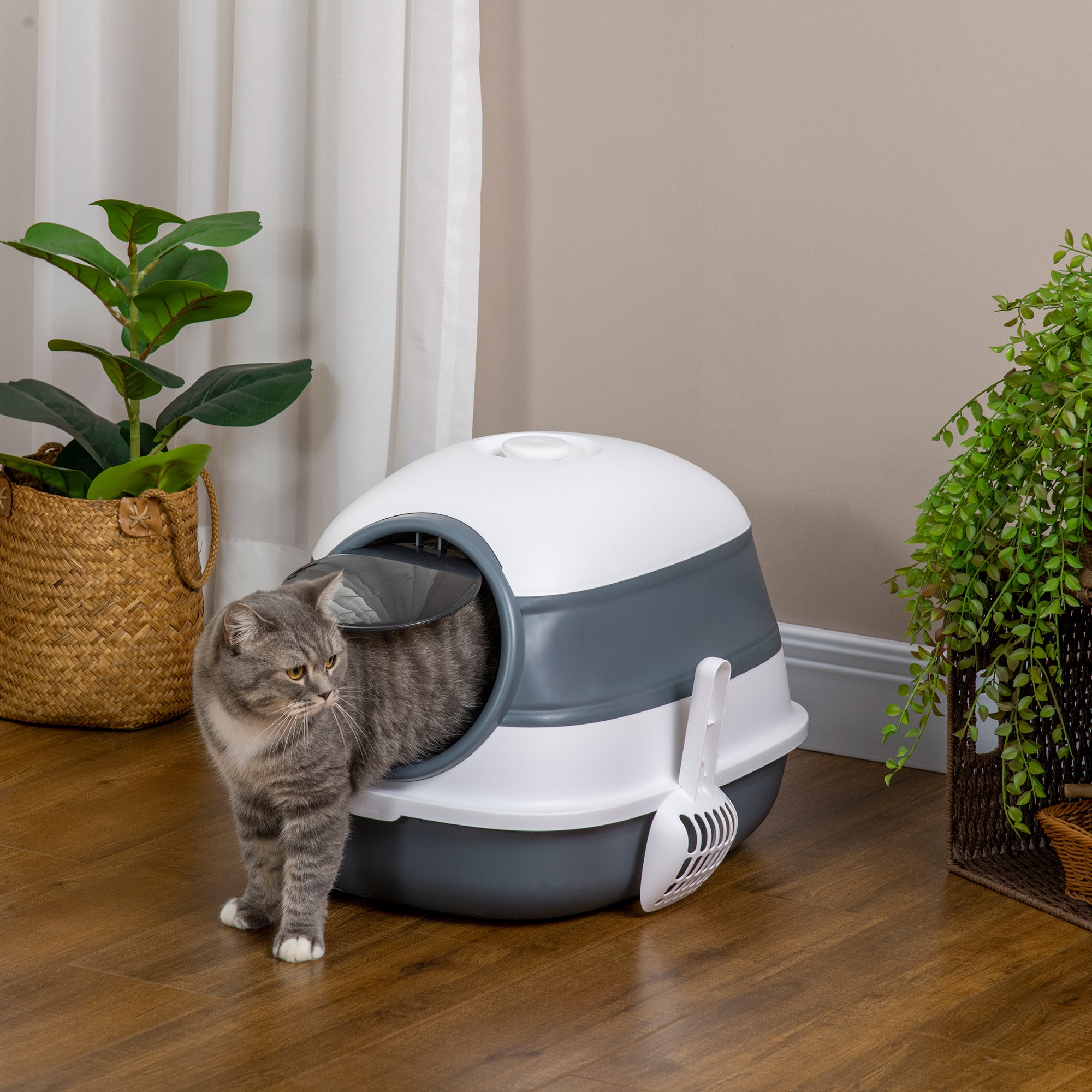 Caixa de Areia para Gatos Dobrável 52x41x38 cm - Branco e Cinzento