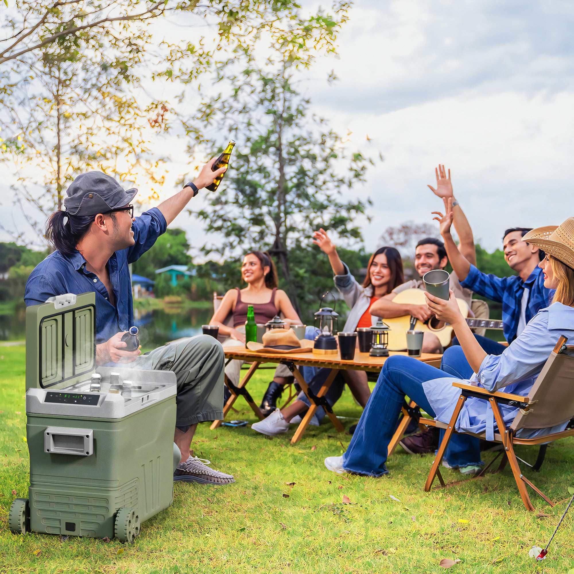 Geleira Portátil Elétrica 45L - 64,5x43,5x53 cm - Cinzento e Verde