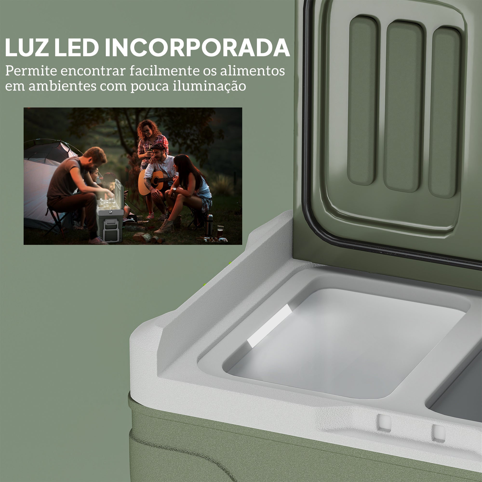 Geleira Portátil Elétrica 45L - 64,5x43,5x53 cm - Cinzento e Verde