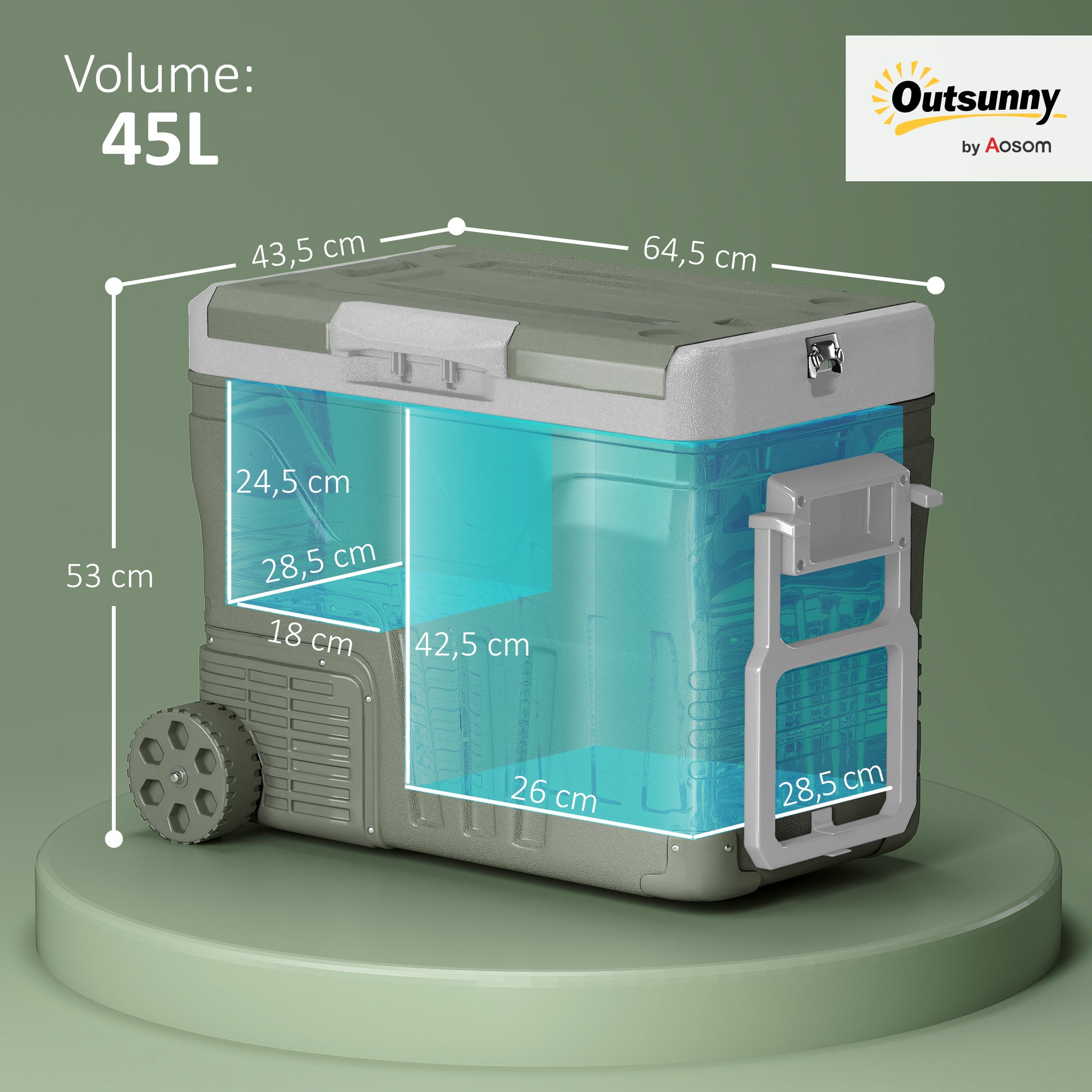 Geleira Portátil Elétrica 45L - 64,5x43,5x53 cm - Cinzento e Verde