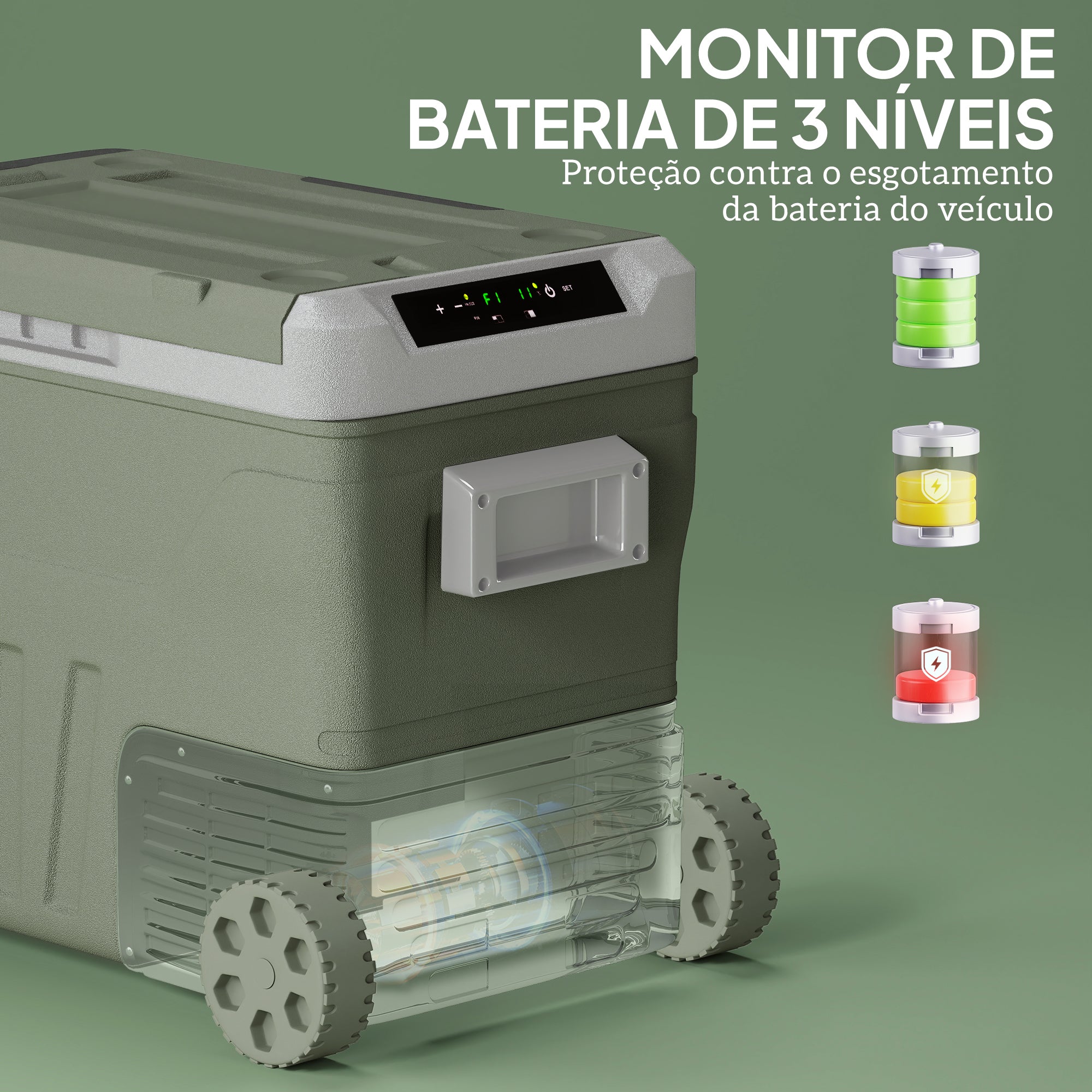 Geleira Portátil Elétrica 45L - 64,5x43,5x53 cm - Cinzento e Verde