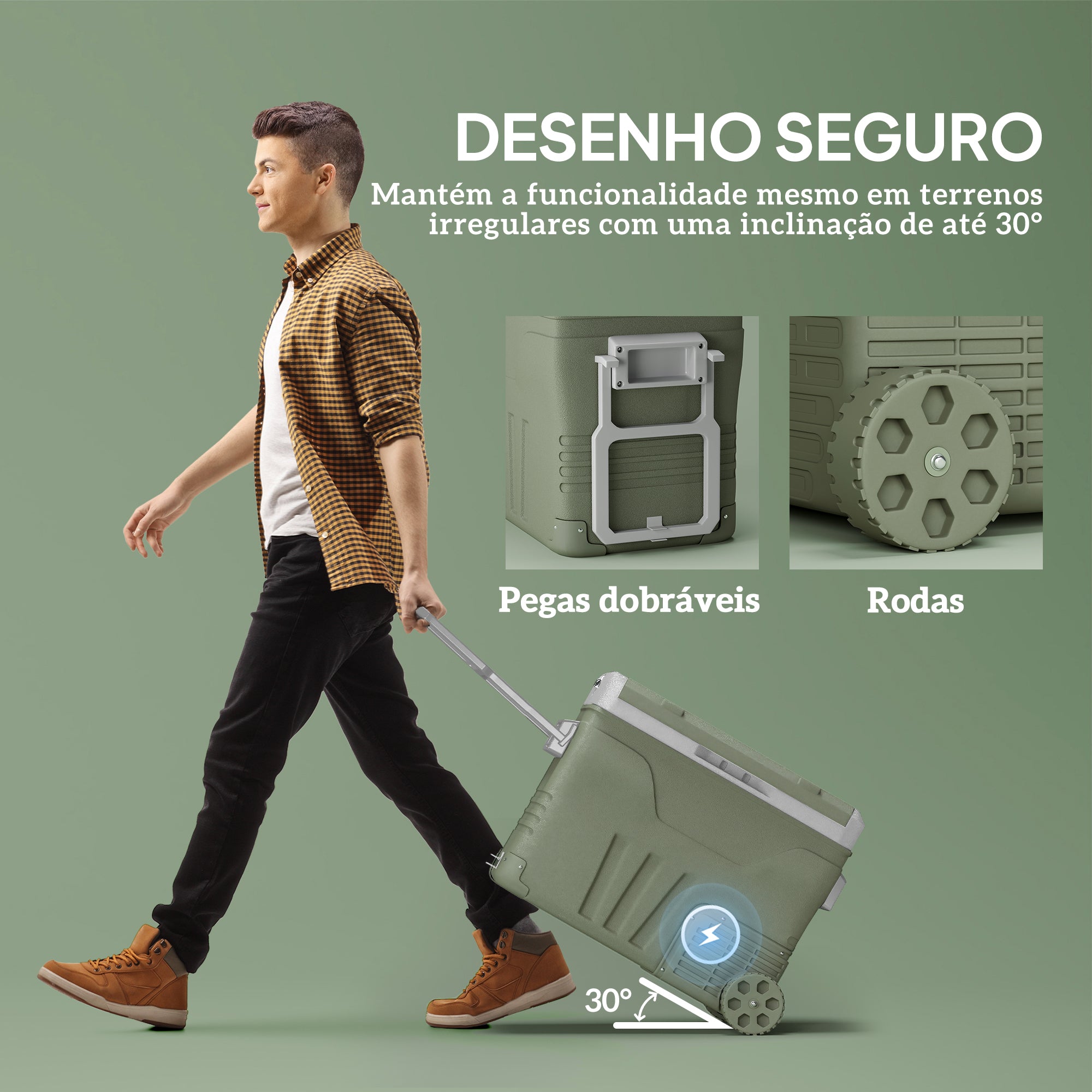 Geleira Portátil Elétrica 45L - 64,5x43,5x53 cm - Cinzento e Verde